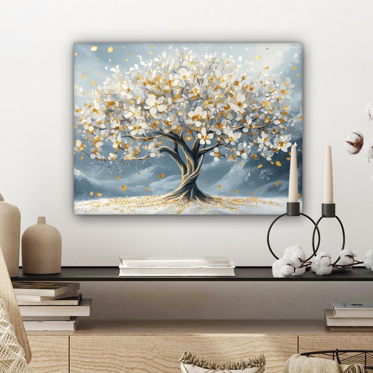 LEINWANDBILD Baum - Winter - Baum des Lebens - Modern - Gold Wandbild 40x30 cm - Goldfarben, Textil (40/30cm) - MuchoWow