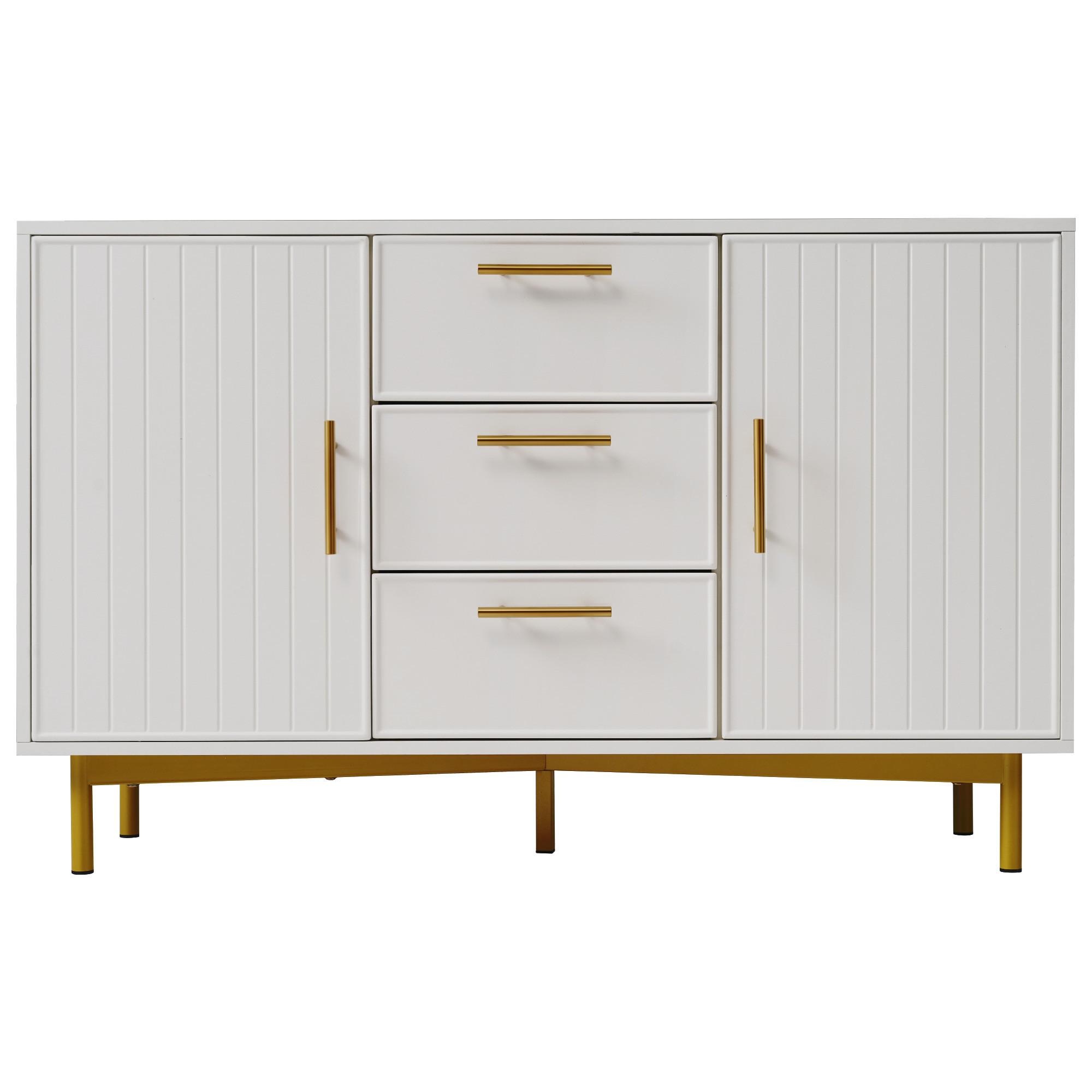 SIDEBOARD holzwerkstoff weiß mit rillenfront, 2 türen & 3 schubladen - Weiß, Holzwerkstoff (120/40/75cm) - Urban Meuble
