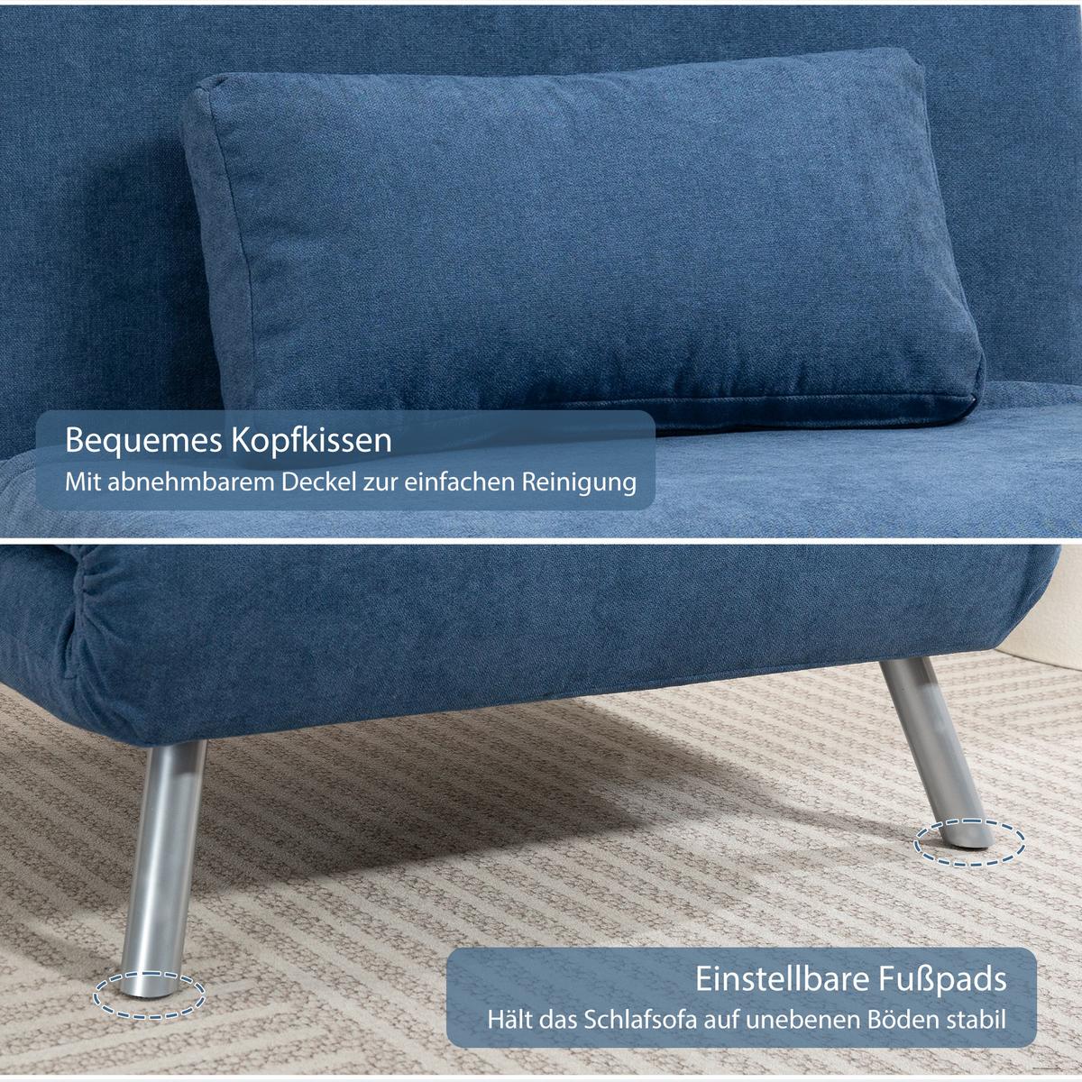 SCHLAFSESSEL 3-in-1 klappbar Schlafsofa mit Bettfunktion Relaxsessel Blau - Blau, Kunststoff (75/83/80cm) - HOMCOM