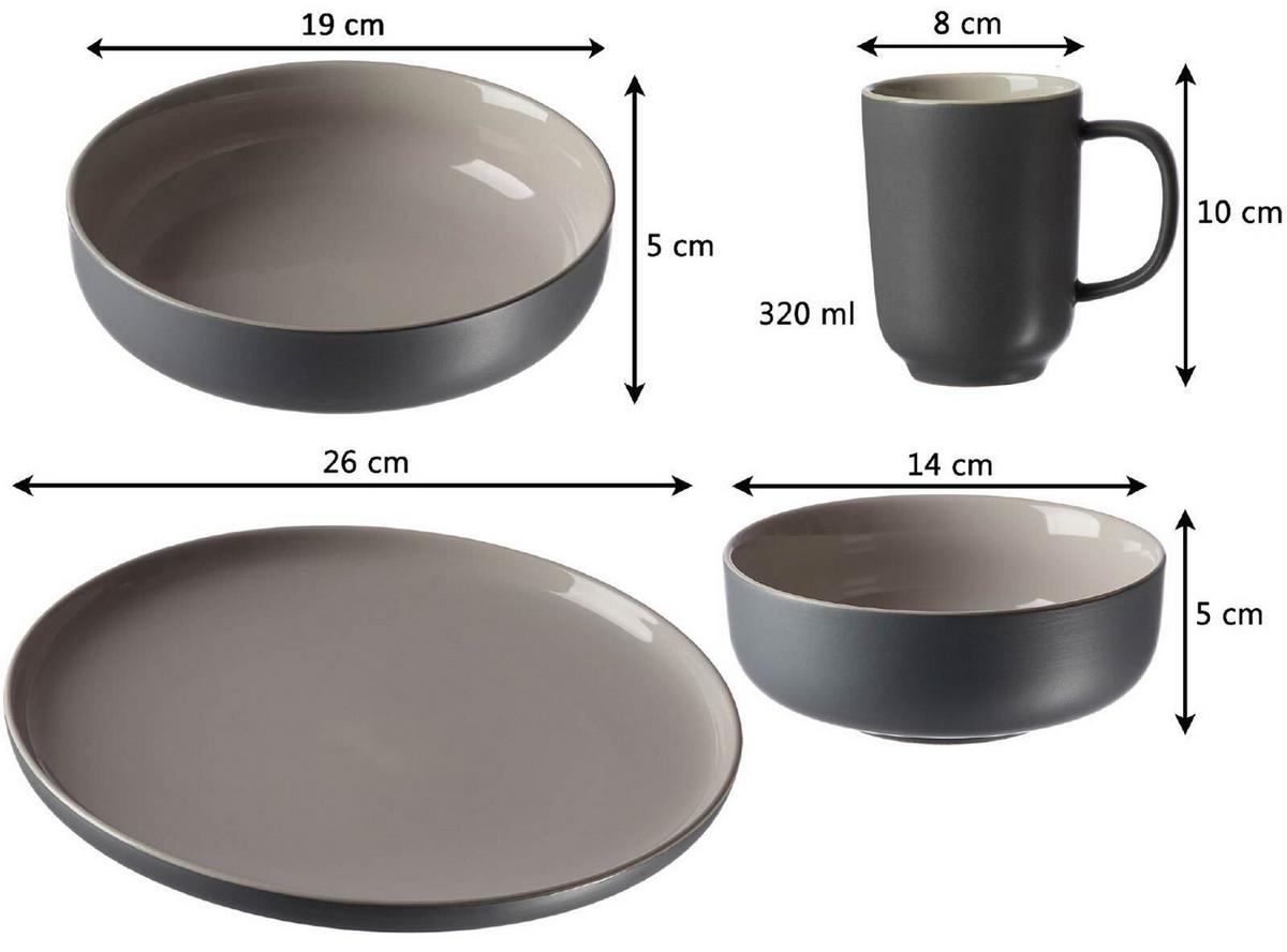 XXL KOMBISERVICE Jasper schwarz-grau 32er Set - Schwarz/Grau, Keramik (2/2/2cm) - Ritzenhoff Breker