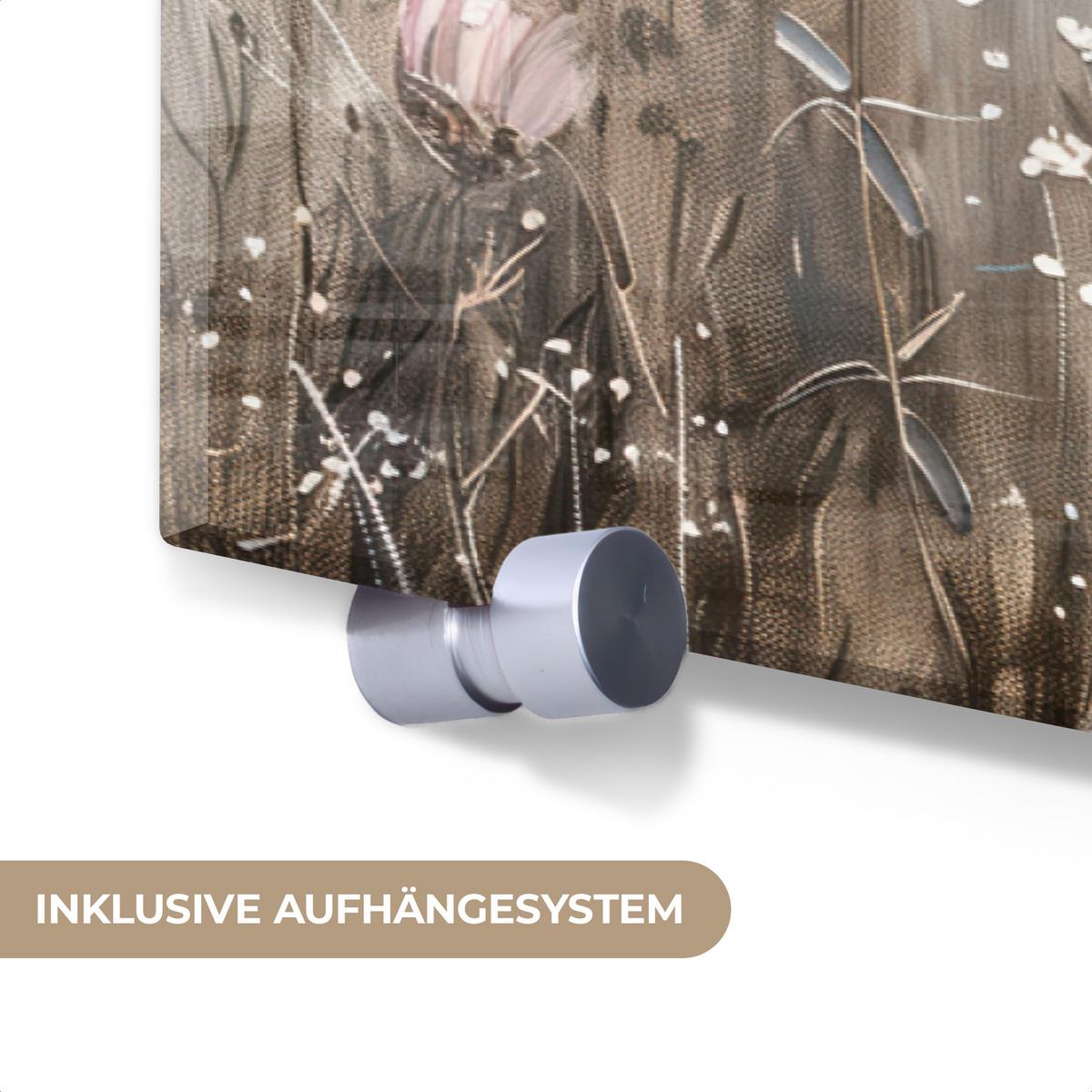ACRYLGLASBILD Blumen - Rosa - Modern - Beige Room Decor 90x60 cm - Beige, Glas (90/60cm) - MuchoWow