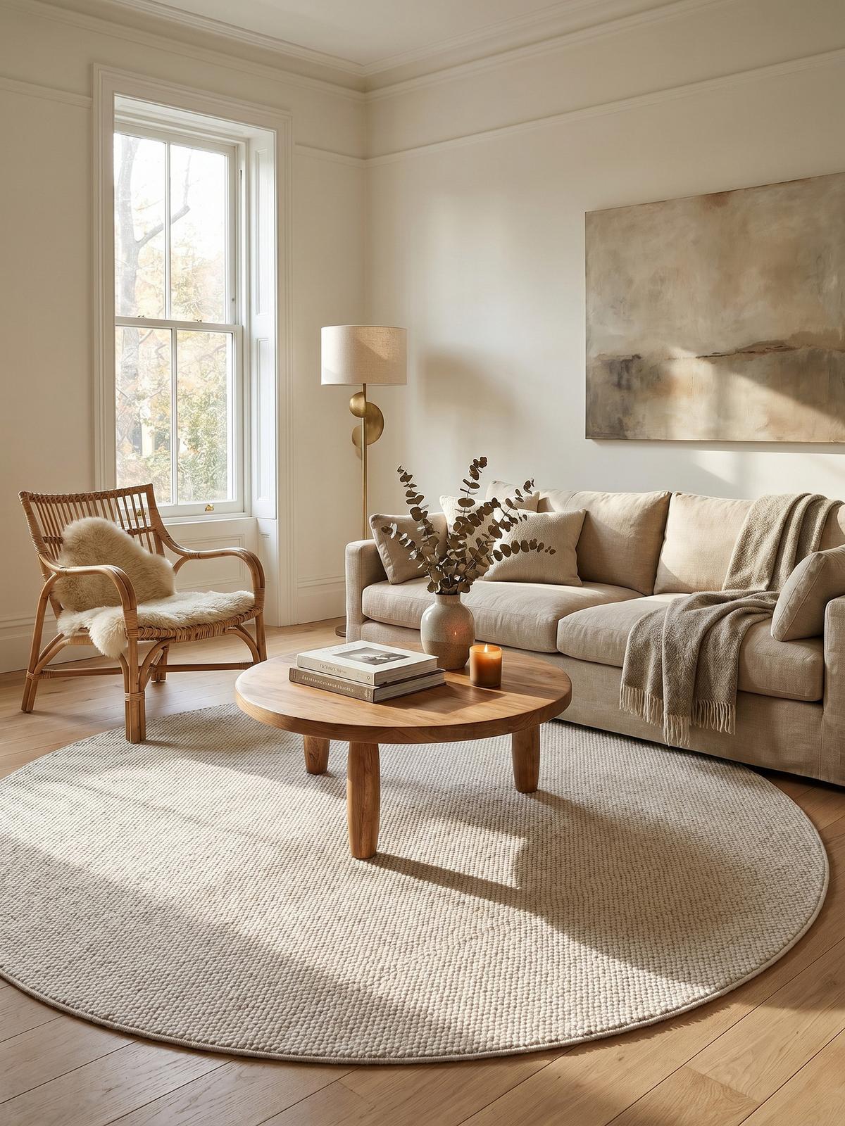 TEPPICH Flachgewebe LANGAU in Creme, meliert, Ø 80 cm - Beige, Textil (80/80cm) - KADIMA DESIGN
