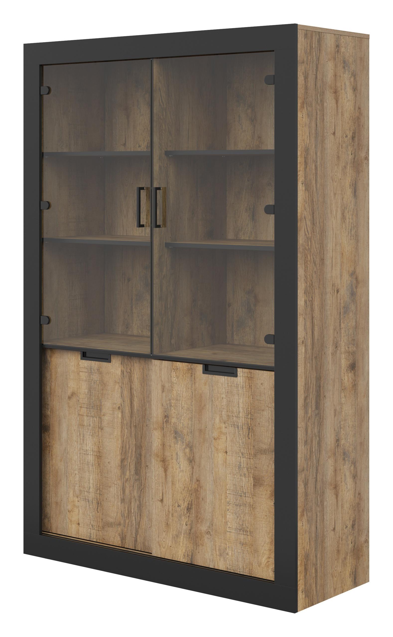 VITRINE DAVOR 187 / 120 cm in Eichefarben - Eichefarben/Schwarz, Holzwerkstoff (120/187/45cm) - MASSENO