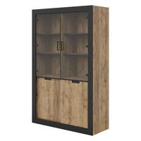 VITRINE DAVOR 187 / 120 cm in Eichefarben - Eichefarben/Schwarz, Holzwerkstoff (120/187/45cm) - MASSENO