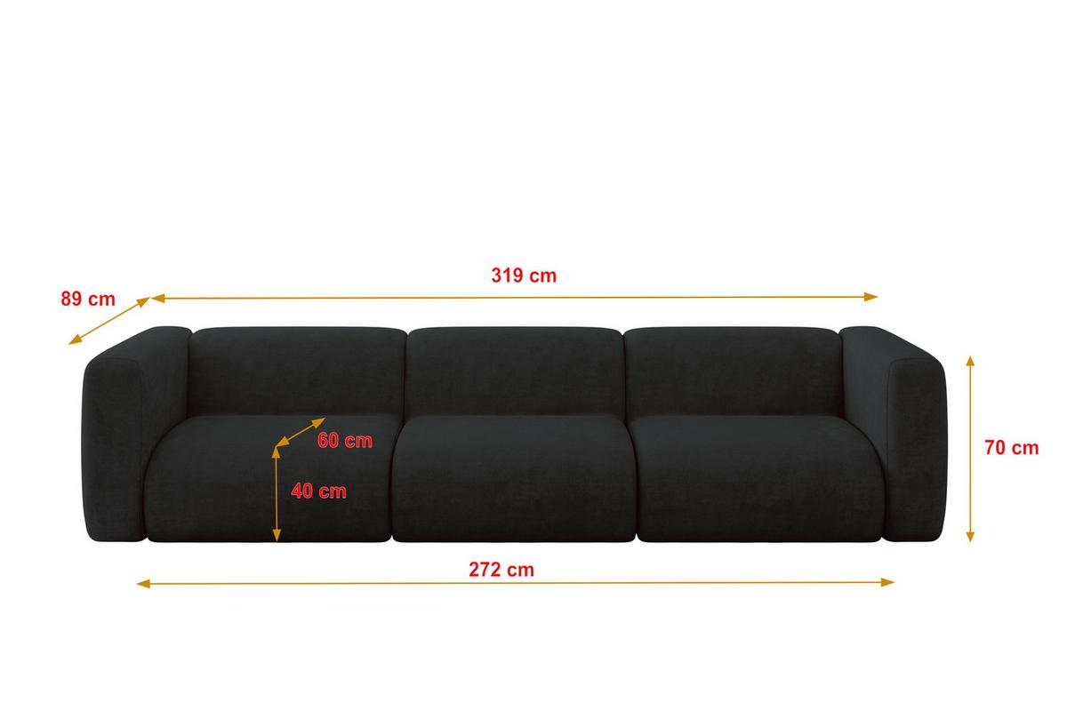 MODULARES Sofa 3-SITZER MIRA-S2 319x89x70 Schwarz cm Velours - Anthrazit/Schwarz, Holzwerkstoff/Kunststoff (319/70/89cm) - ALTDECOR