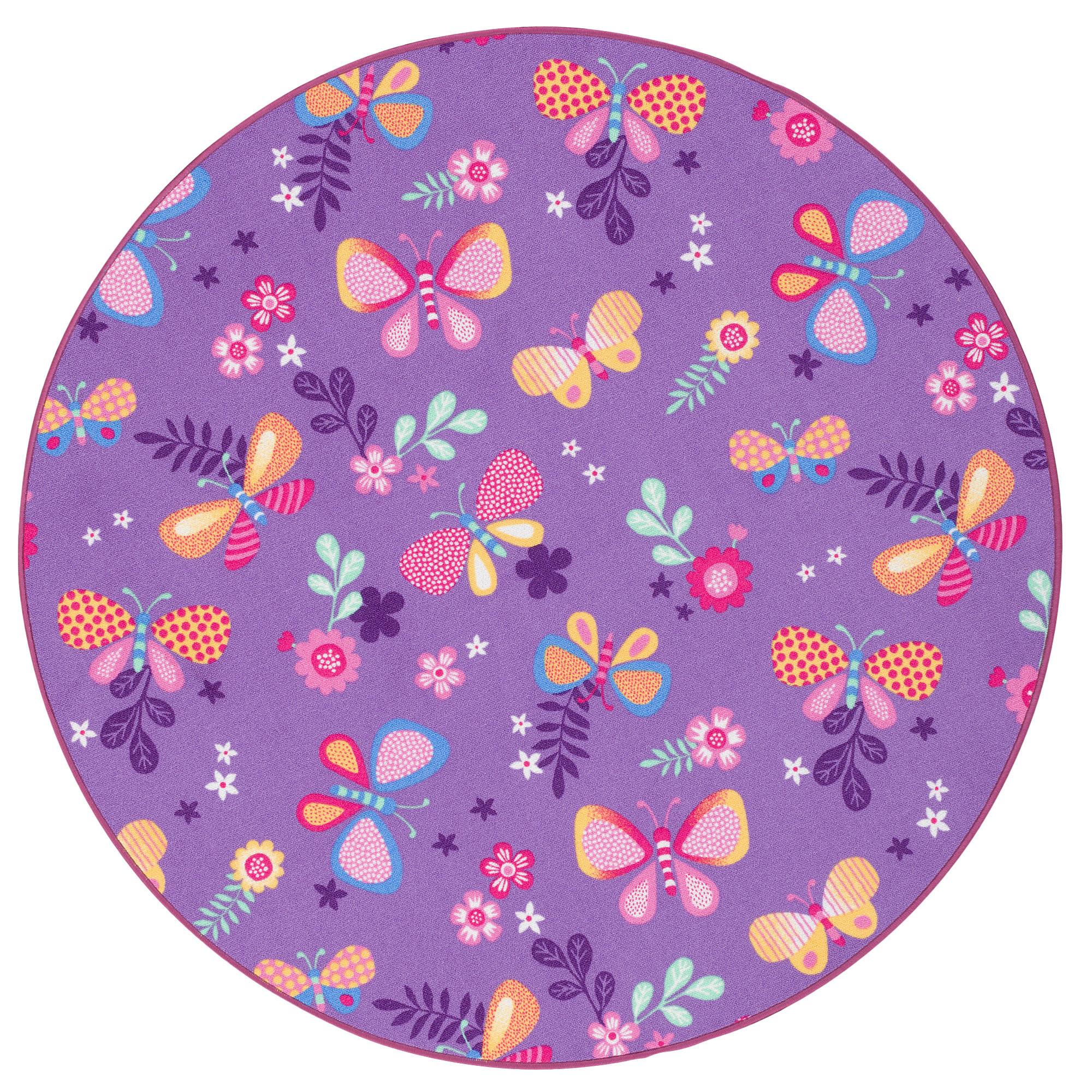 KINDER SPIEL TEPPICH SCHMETTERLING RUND - Lila, Textil (100/100cm) - Snapstyle