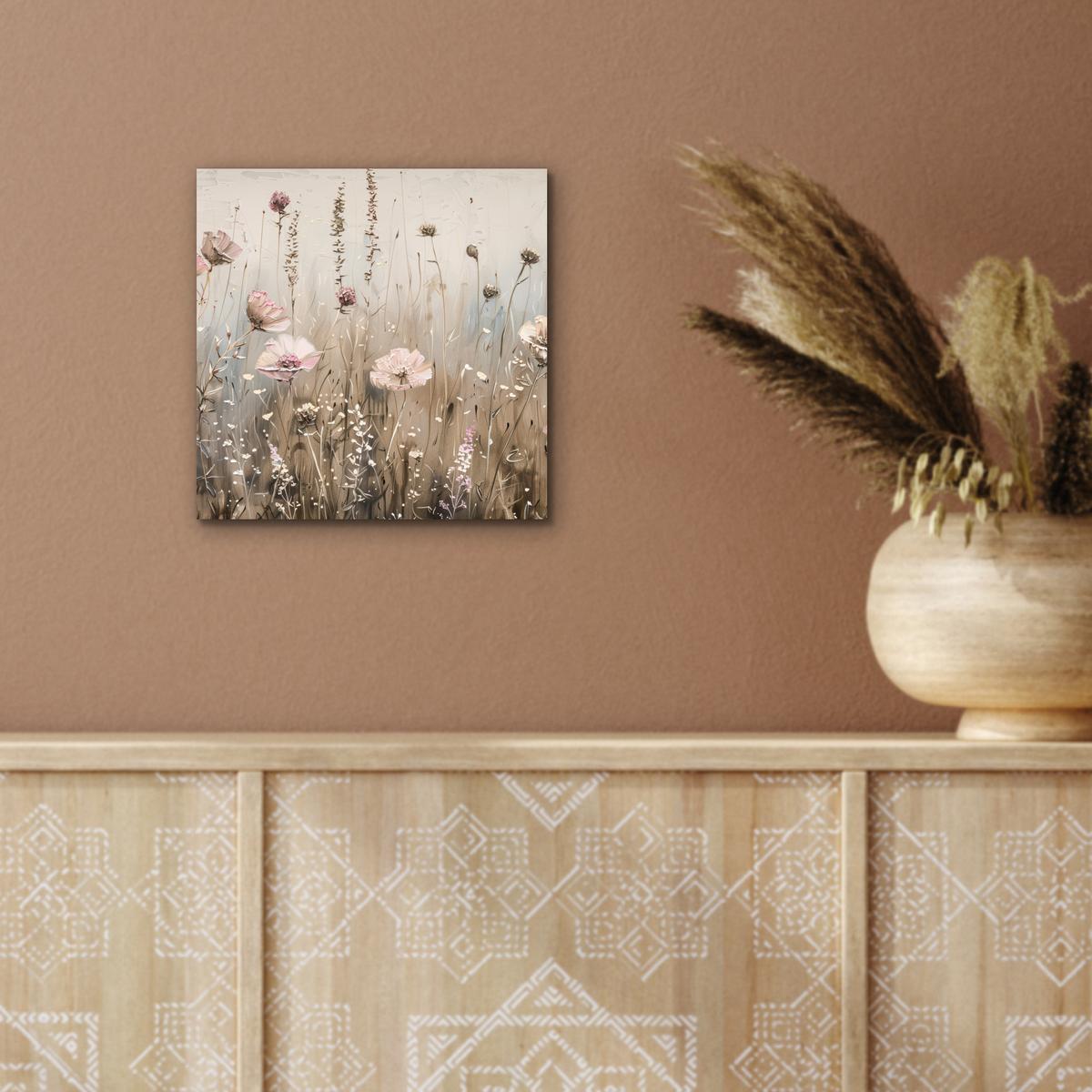 METALLBILD Blumen - Rosa - Modern - Beige 20x20 cm - Beige, Metall (20/20cm) - MuchoWow
