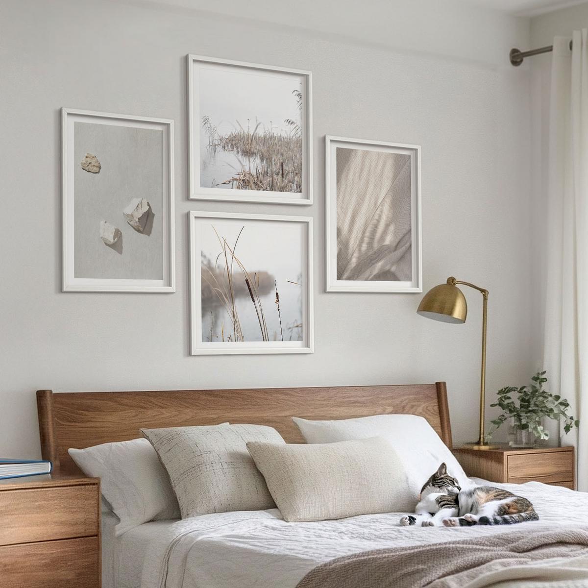 BILDER SET 4er Set - 50x50 cm & 40x60 cm Weißer Rahmen - Nahaufnahmen der Struktur im Boho-Stil - Weiß, Kunststoff (50/50cm) - TULUP