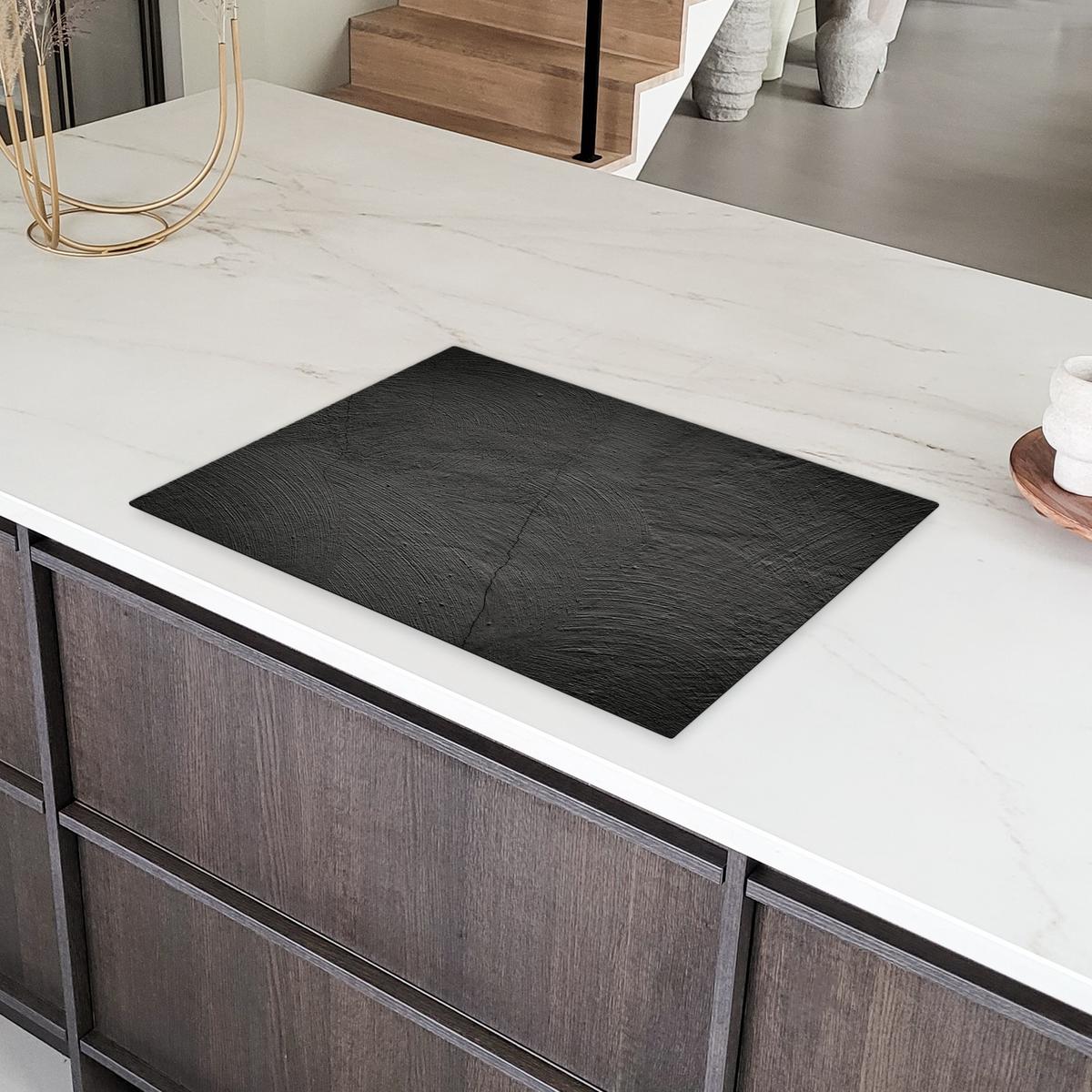 HERDABDECKPLATTE Beton - Schwarz - Industriell Herdabdeckung Induktionsfeld 75x52 cm - Anthrazit, Kunststoff (75/52/0.2cm) - MuchoWow