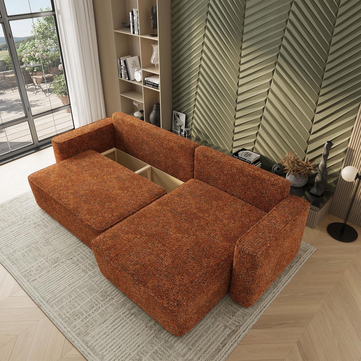 ECKSOFA BELARO BL Orange Chenille mit Schlaffunktion - Orange, Holz/Textil (280/162cm) - MASSENO