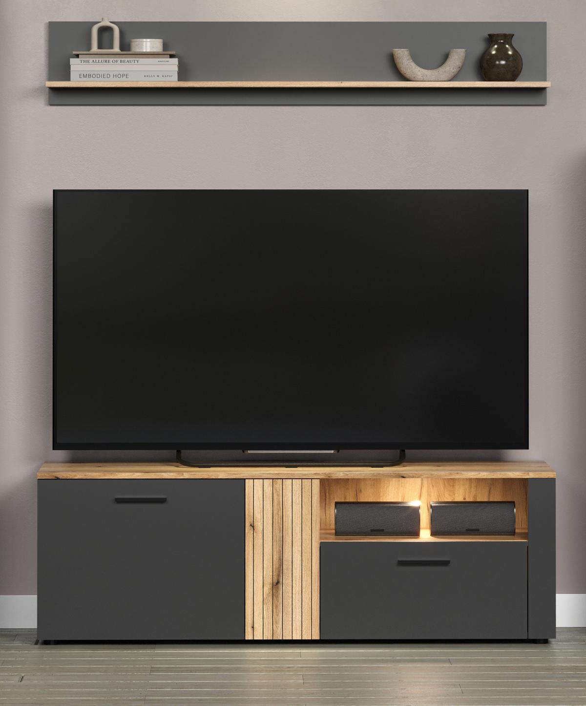 WANDBOARD grau, Evoke Eiche, Wandregal 167 x 25 cm - Eichefarben/Grau, Holzwerkstoff (167/25/18cm) - Top.Furn
