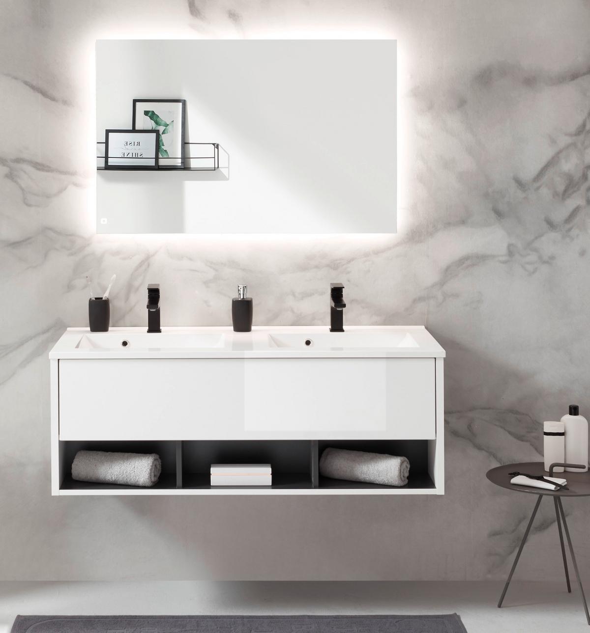 BADSPIEGEL mit LED Beleuchtung und Touchschalter, Wandspiegel 100 cm - Grau, Glas (100/65/3cm) - Furn.Design