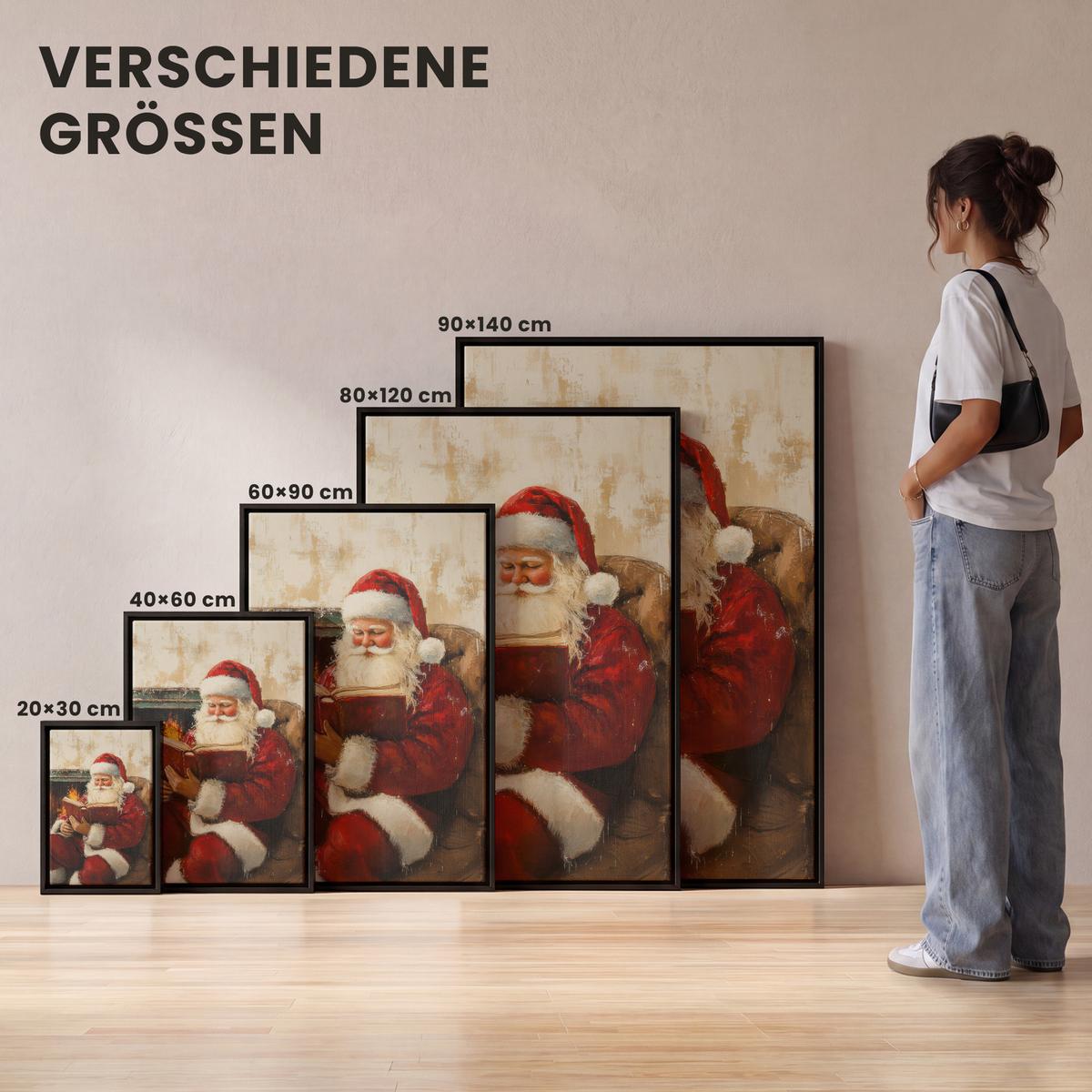 LEINWAND Bilder mit Rahmen - Weihnachten - Weihnachtsmann - Winter - Open Fireside - 100x150 - Dunkelrot, Textil (100/150cm) - MuchoWow