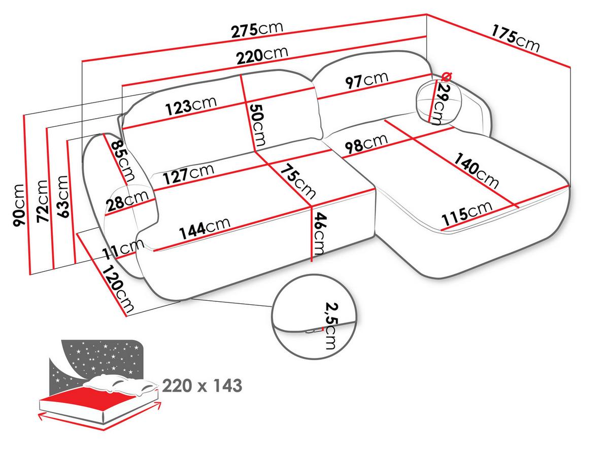 ECKSOFA Mayo, Seite: Links - Hellbraun/Schwarz, Holz/Kunststoff (275/175cm) - MIRJAN24