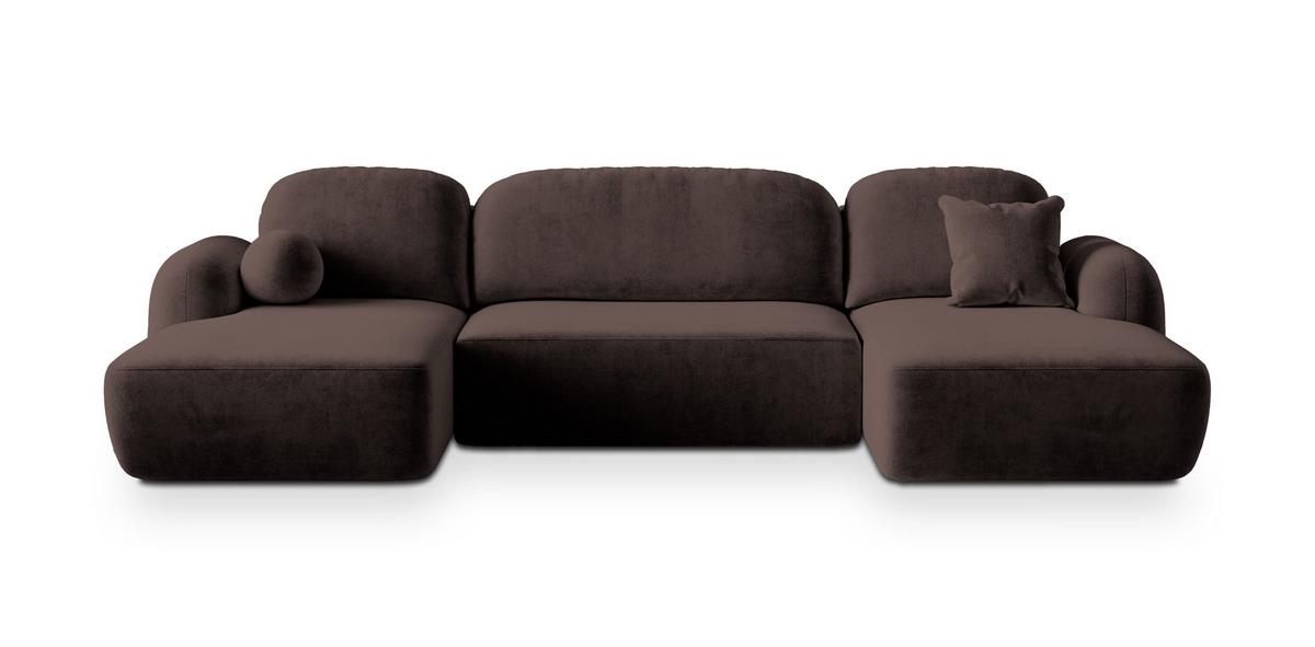 WOHNLANDSCHAFT SAVONA K Braun Plüsch-Stoff mit Schlaffunktion - Schwarz/Braun, Holz/Kunststoff (320/90/148cm) - MASSENO