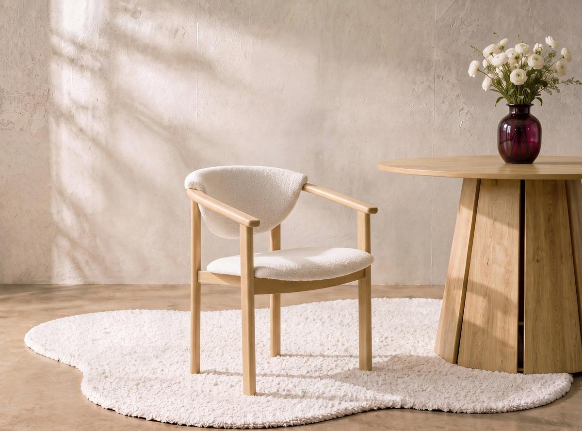 ESSZIMMERSTUHL KALLA 2er Set in Creme Boucle, massives Buchenholz 58/60/74 cm - Hellbraun/Creme, Holz/Textil (58/72/47cm) - WFL GROUP