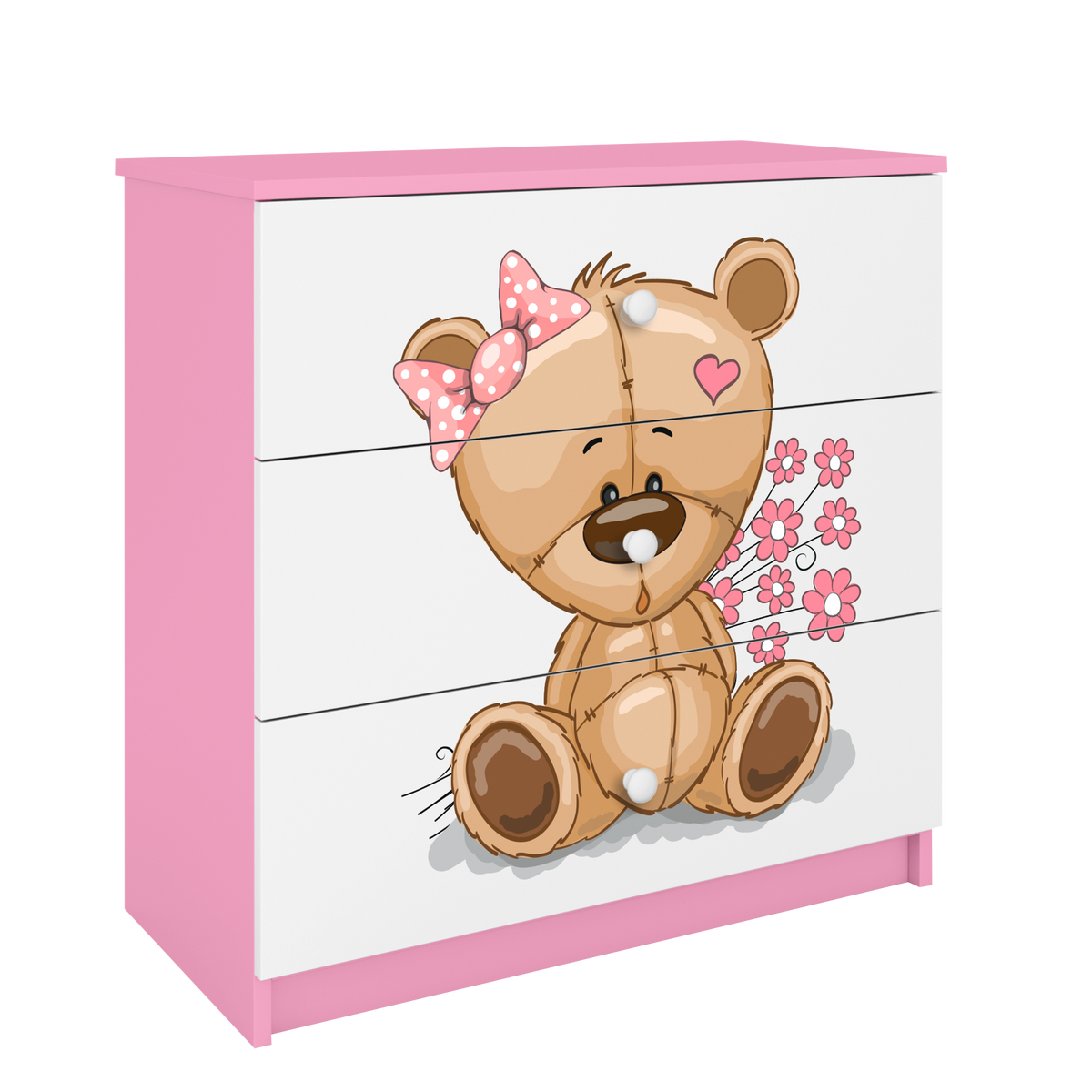KOMMODE Babydreams Teddybär Blumen 81/81/41 - Rosa, Holzwerkstoff (81/81/41cm) - RAUMHIRSCH FURNITURE