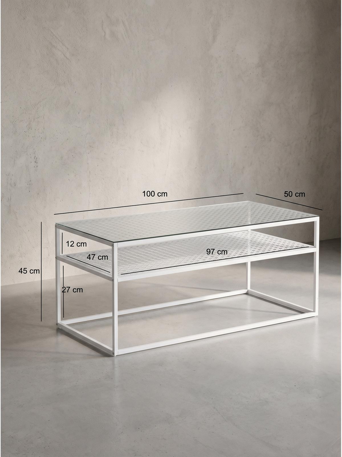 COUCHTISCH ALCUDIA, Einscheibensicherheitsglas, Weiß, 100 x 50 x 45 cm - Weiß, Glas/Metall (50/100/45cm) - KADIMA DESIGN