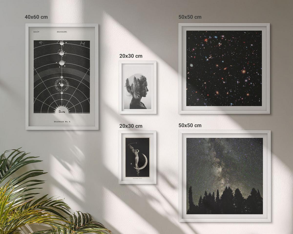 BILDER SET 5er Set - 50x50 cm & 20x30 cm & 40x60 cm Weißer Rahmen - Galaxie im Sonnensystem - Weiß, Kunststoff (40/60cm) - TULUP