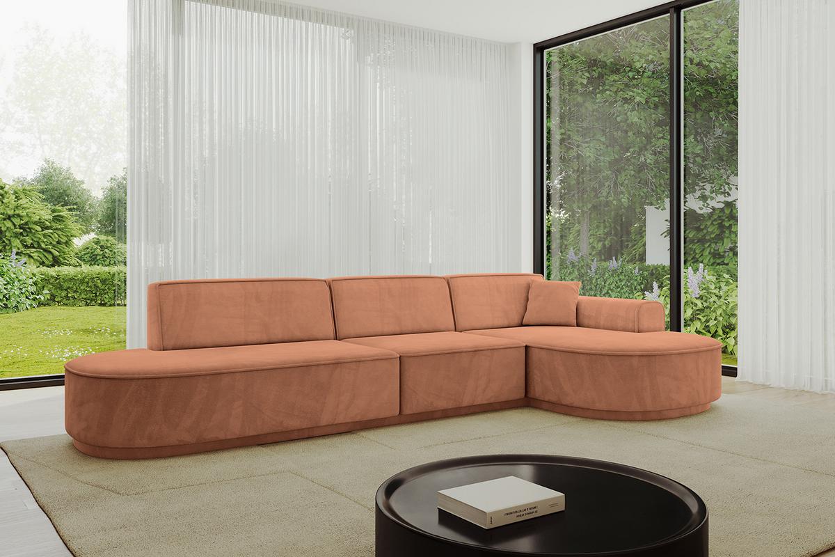 ECKSOFA Ottomane Rechts MARI-L2-v3 - 328x171x83 cm Orange Velours - Schwarz/Orange, Holzwerkstoff/Kunststoff (171/328cm) - ALTDECOR