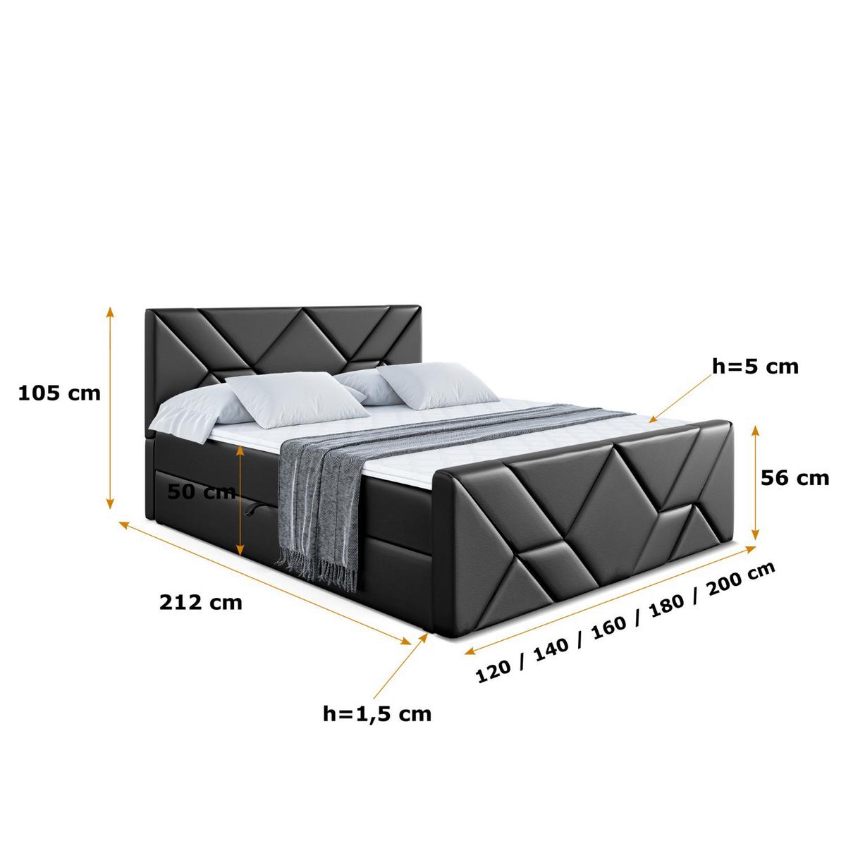 BOXBETT BARWA-Z - 140x200 cm - H4 - Schwarz Hochglanz - Schwarz Hochglanz, Holzwerkstoff (140/200cm) - ALTDECOR