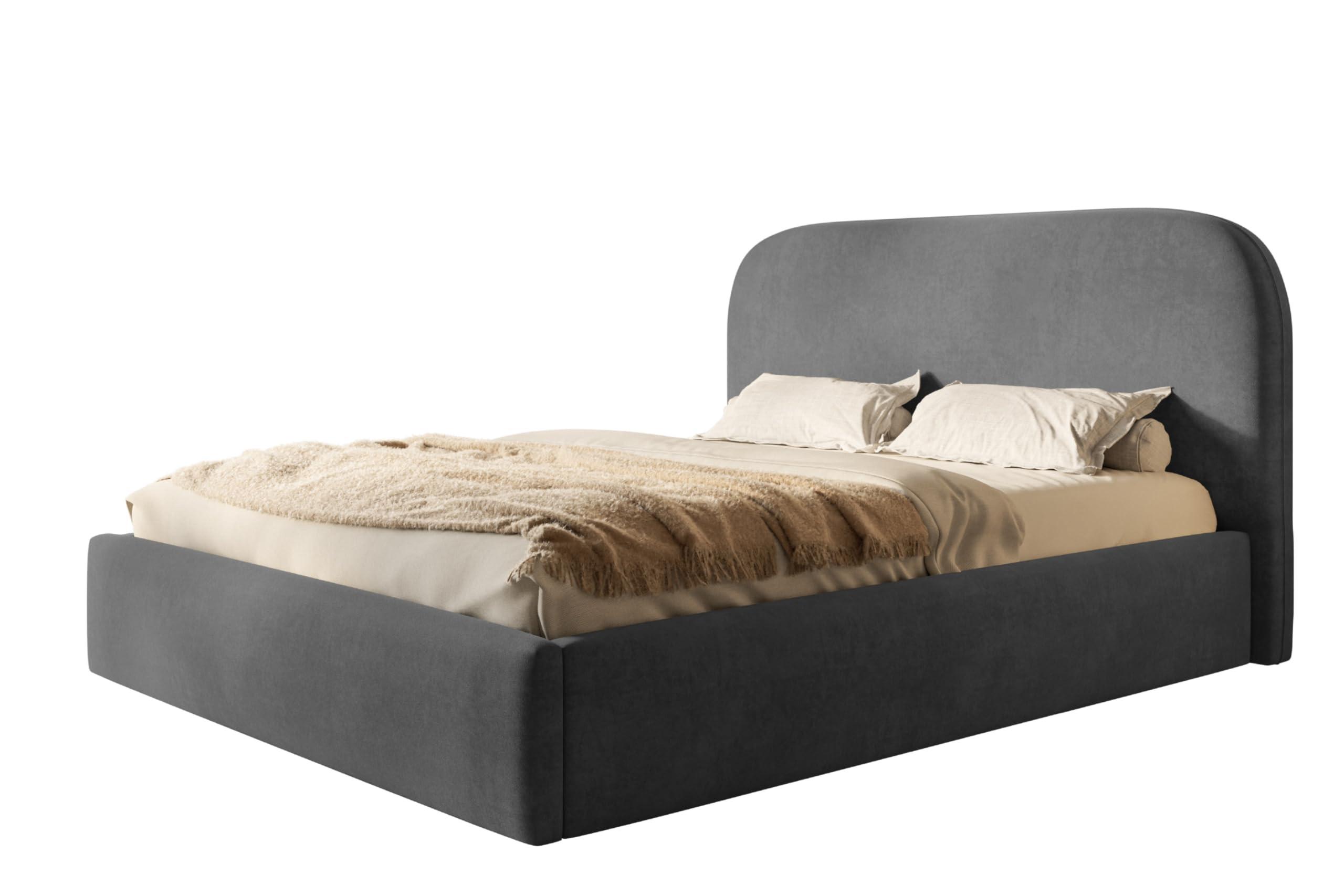 BETT 180x200 - Polsterbett mit Bettkasten und Metallrahmen - Modern Betten - Weicher Jasminstoff - Kollektion Verona - Dunkelgrau - Dunkelgrau, Holz/Textil (180/200cm) - Alpi-Möbel
