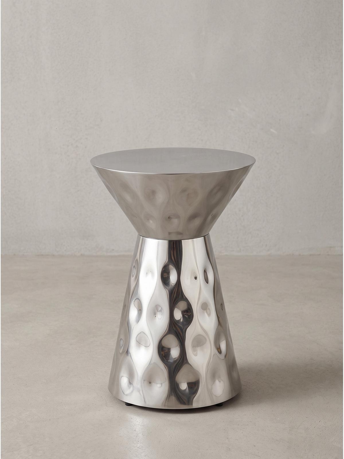 BEISTELLTISCH MAYENNE, Aluminium, handgefertigt, Silber, Ø 36 x 51 cm - Silberfarben, Metall (36/36/51cm) - KADIMA DESIGN