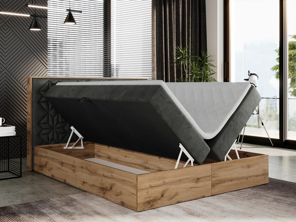 BOXBETT NESSI - 140/200 Dunkelgrau Velvet - H4 - Dunkelgrau, Holz/Textil (140/200cm) - MKS