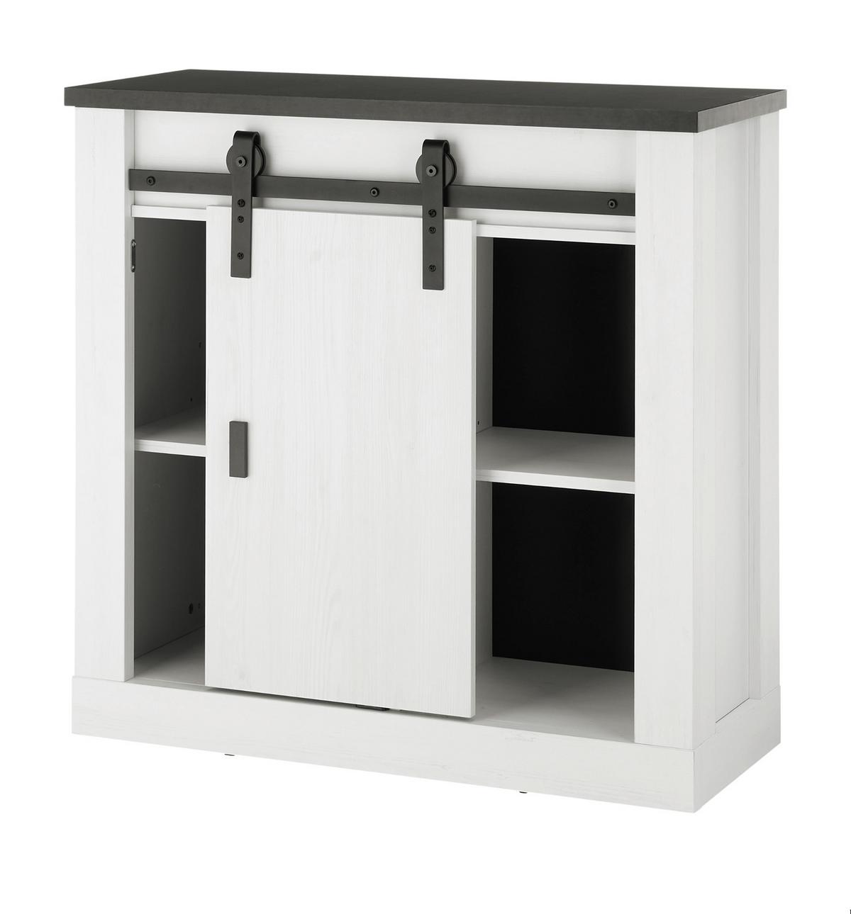 KOMMODE weiß Pinie, anthrazit, Landhaus, Schiebetürenkommode 93 x 91 cm - Anthrazit/Weiß, Holzwerkstoff/Metall (93/91/38cm) - Furn.Design