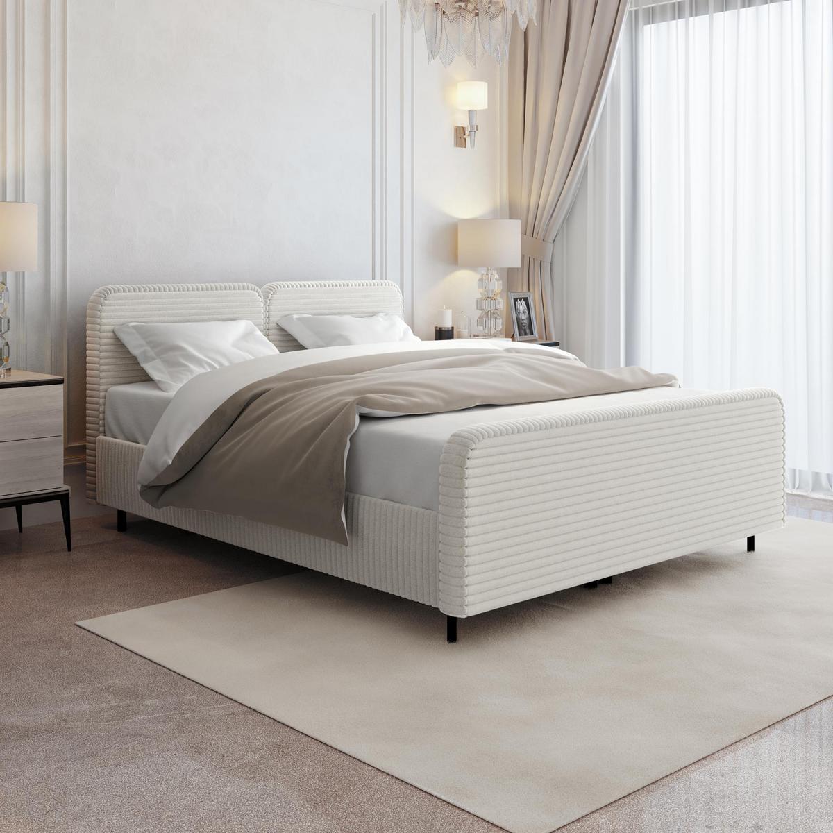 POLSTERBETT Lea mit Matratze und Topper, 160x200, Beige - Beige/Schwarz, Textil (160/200cm) - Beautysofa