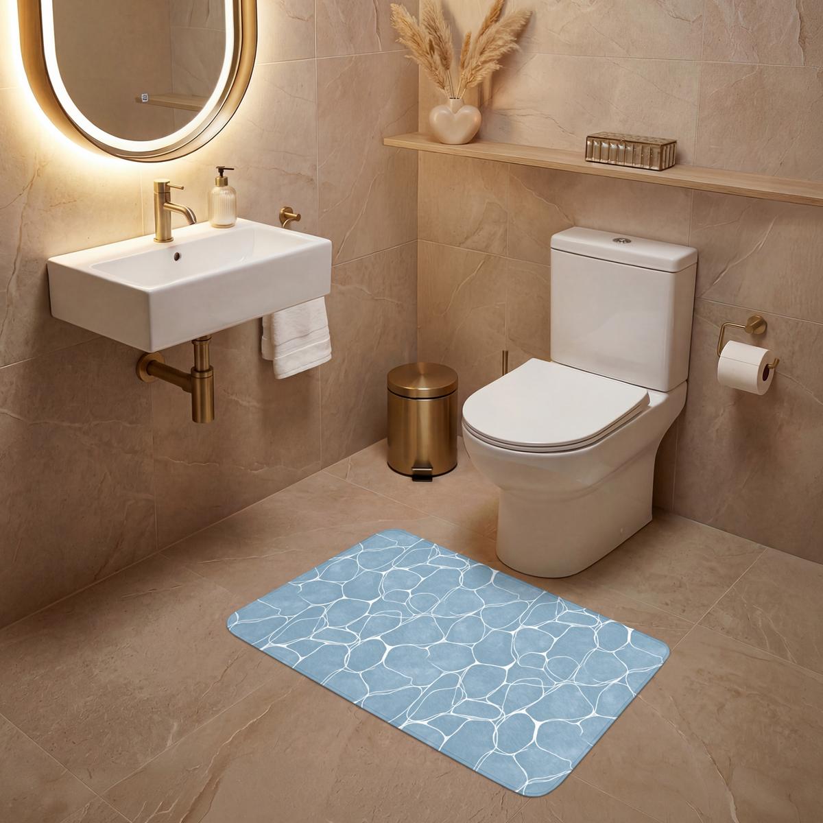 WC-VORLEGER Organisch - Muster - Blau Toilettenteppich 80x50 cm - Hellblau, Textil (80/1cm) - OnlyWow