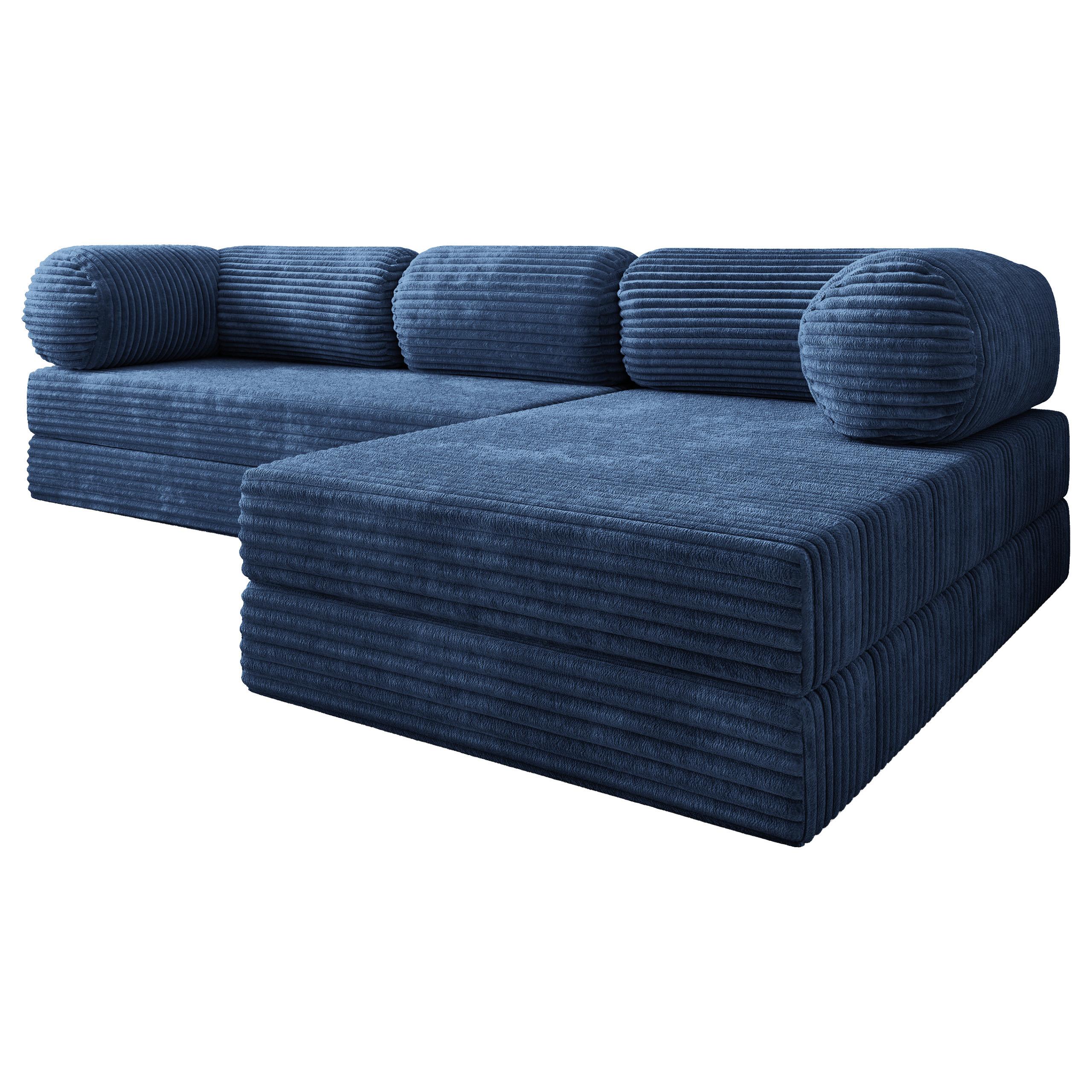 ECKSOFA ETERA modulares Boneless Sofa mit Schlaffunktion Blau Kordstoff - Blau, Textil (270/160cm) - MASSENO