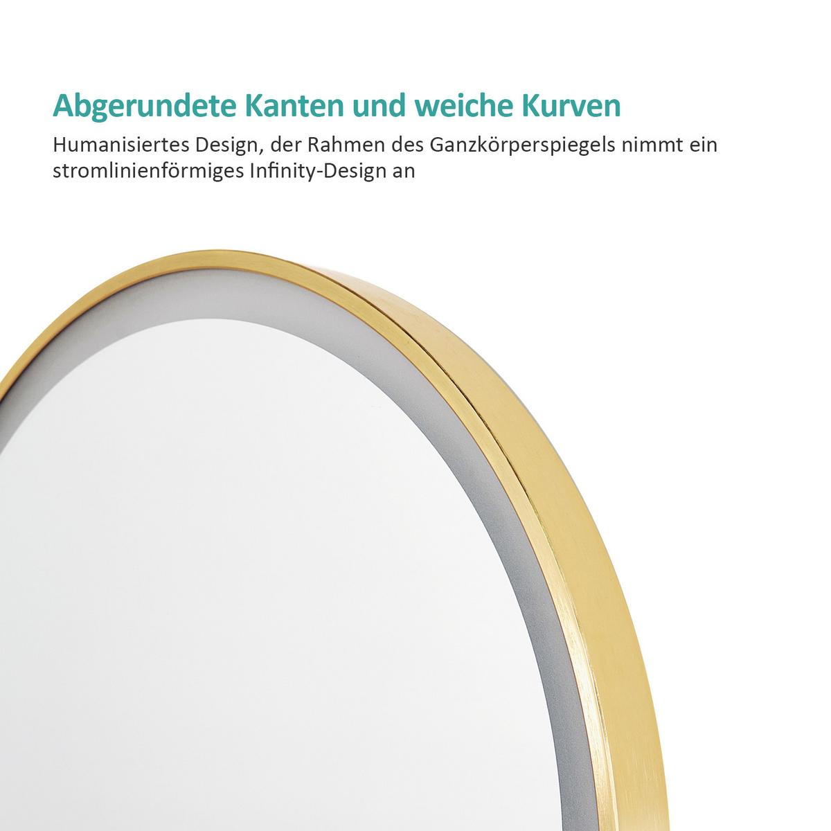 STANDSPIEGEL mit Beleuchtung und Rahmen Gold 147/45 cm - Goldfarben, Glas/Metall (45/147/147cm) - EMKE