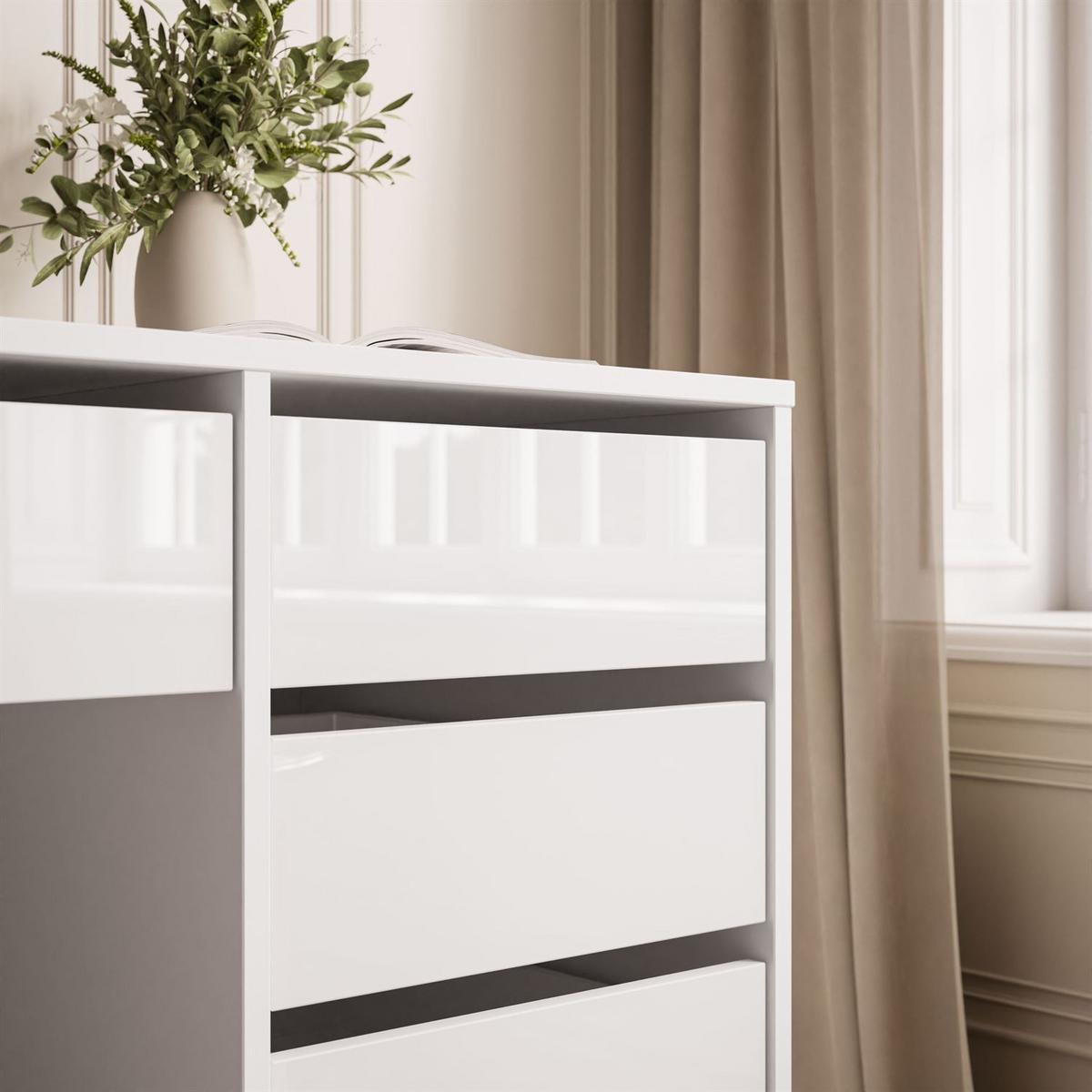 SCHREIBTISCH MADA GLOSS mit Schubladen - Weiß Hochglanz, Holzwerkstoff (55/120/75cm) - Lookway