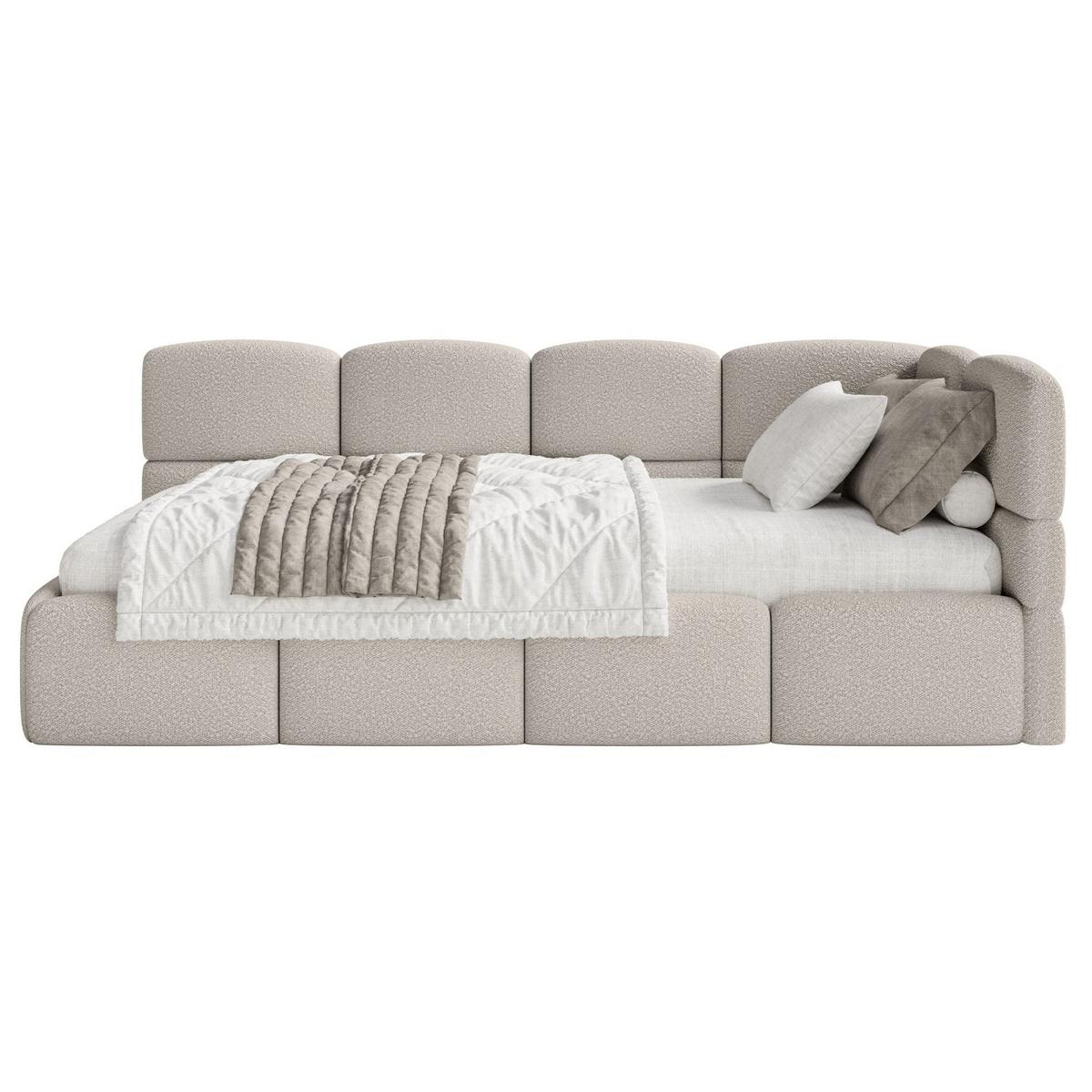 JUGENDBETT Cloudy rechts mit Matratze Bouclé Greige - Taupe, Kunststoff/Textil (90/200cm) - Selsey