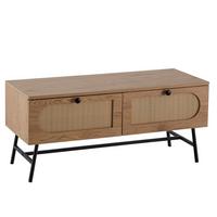 LOWBOARD Eiche-Dekor Rattan Modern Stil 100x45x40 cm mit Schubladen - Schwarz/Braun, Holzwerkstoff/Metall (100/45/40cm) - KADIMA DESIGN