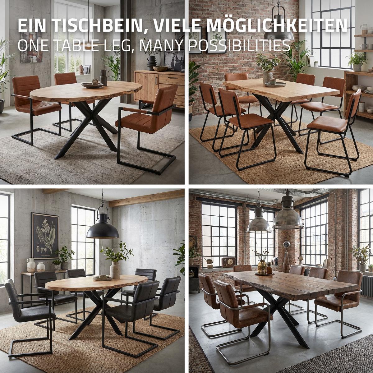 TISCHBEINE Metall Schwarz 120x78x71,5 cm X-Form Oval Tischgestell 4-beinig aus Stahl - Schwarz, Metall (120/71.5/78cm) - ML-DESIGN