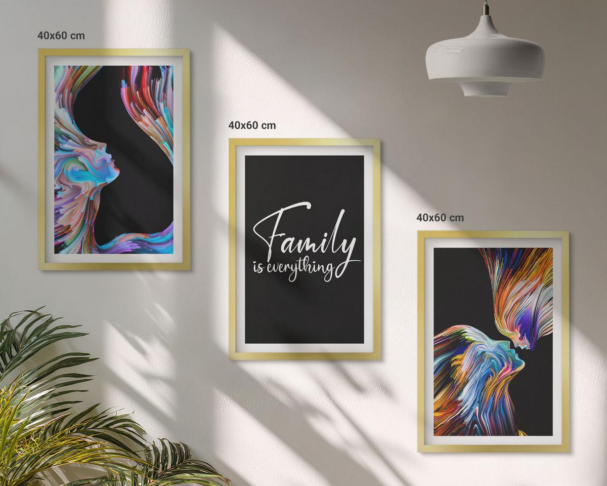 BILDER SET 3er Set - 40x60 cm Goldrahmen - Porträts von Menschen, farbenfrohe Muster, Familie - Goldfarben, Kunststoff (40/60cm) - TULUP