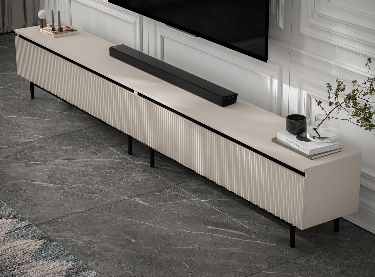 TV-LOWBOARD 2er-Set Selene Kaschmir matt 280 cm mit Metallrahmen - Kaschmir/Schwarz, Holzwerkstoff/Metall (280/44/35cm) - Meble Lindner