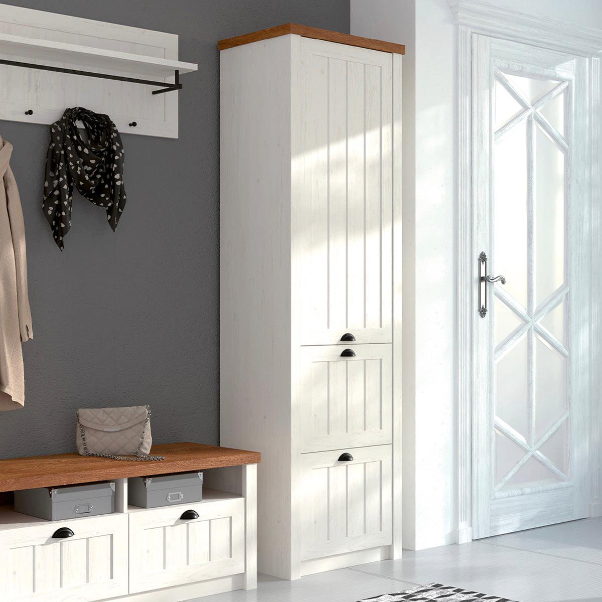 KLEIDERSCHRANK 1 Tür Léandre Weiß und Holz - Weiß, Holzwerkstoff (60.3/205/42cm) - Petits-meubles