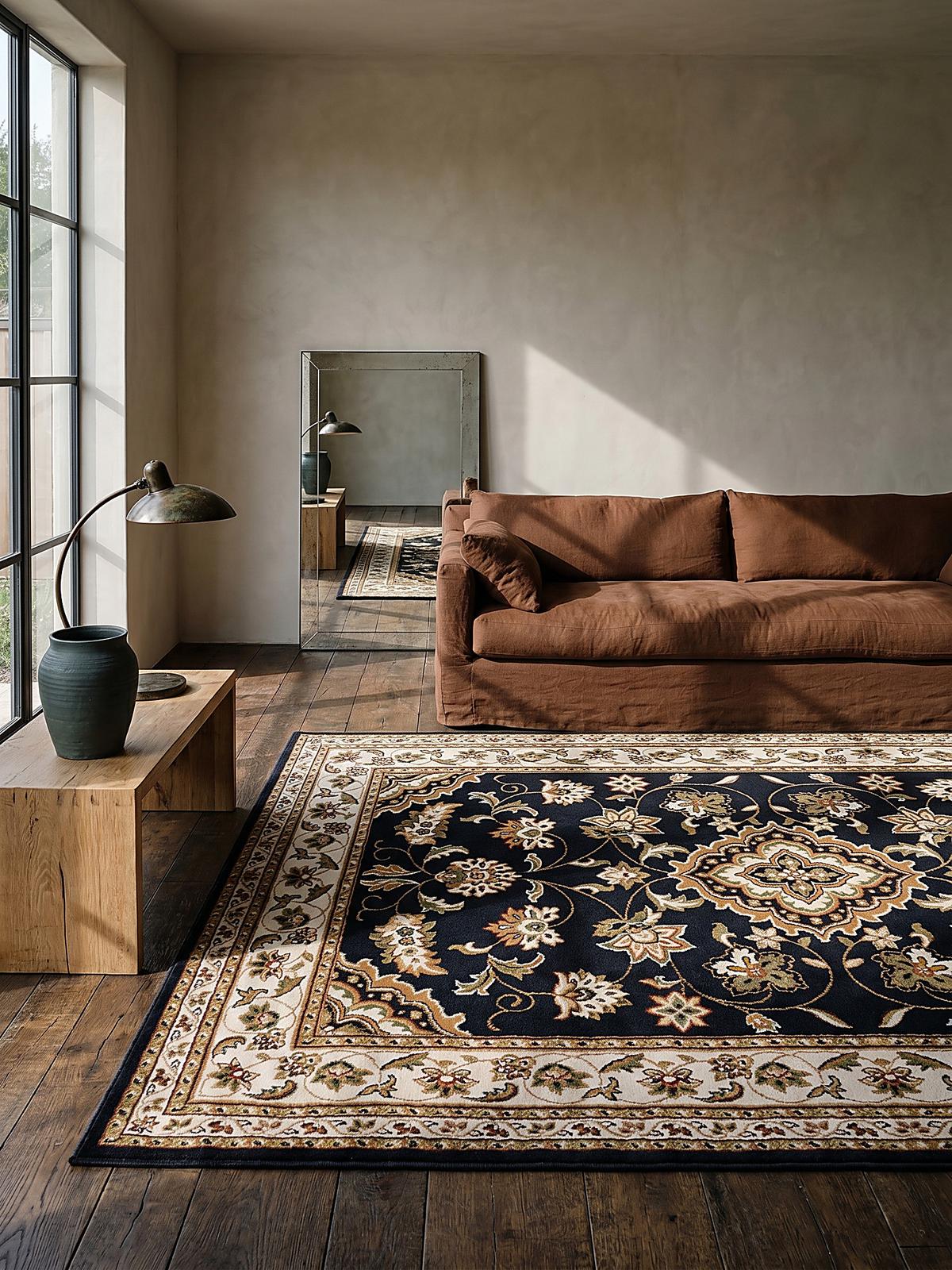 TEPPICH GLAZERT, klassisch-floral, Dunkelblau, 200 x 290 cm - Blau, Textil (290/200cm) - KADIMA DESIGN
