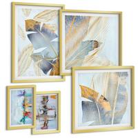 BILDER SET 5er Set - 50x50 cm & 20x30 cm & 40x60 cm Goldrahmen - abstrakte Muster in Blautönen - Goldfarben, Kunststoff (40/60cm) - TULUP