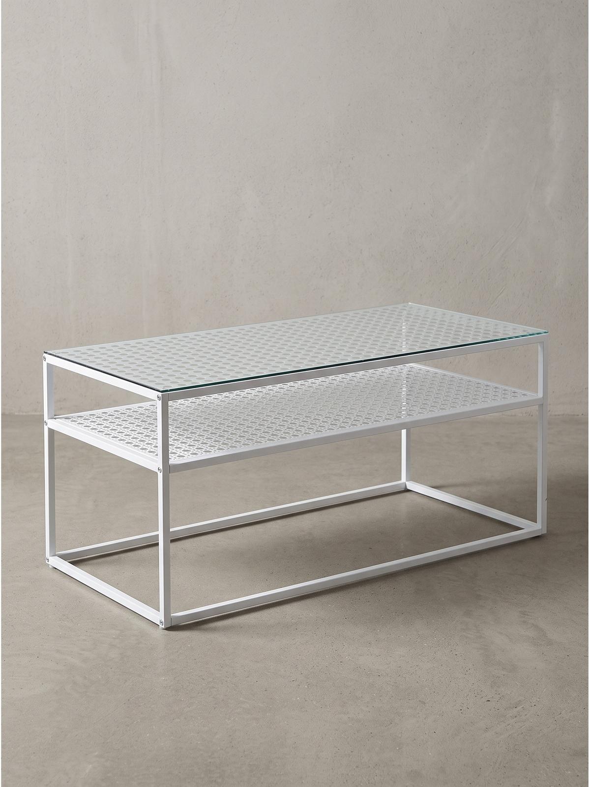 COUCHTISCH ALCUDIA, Einscheibensicherheitsglas, Weiß, 100 x 50 x 45 cm - Weiß, Glas/Metall (50/100/45cm) - KADIMA DESIGN