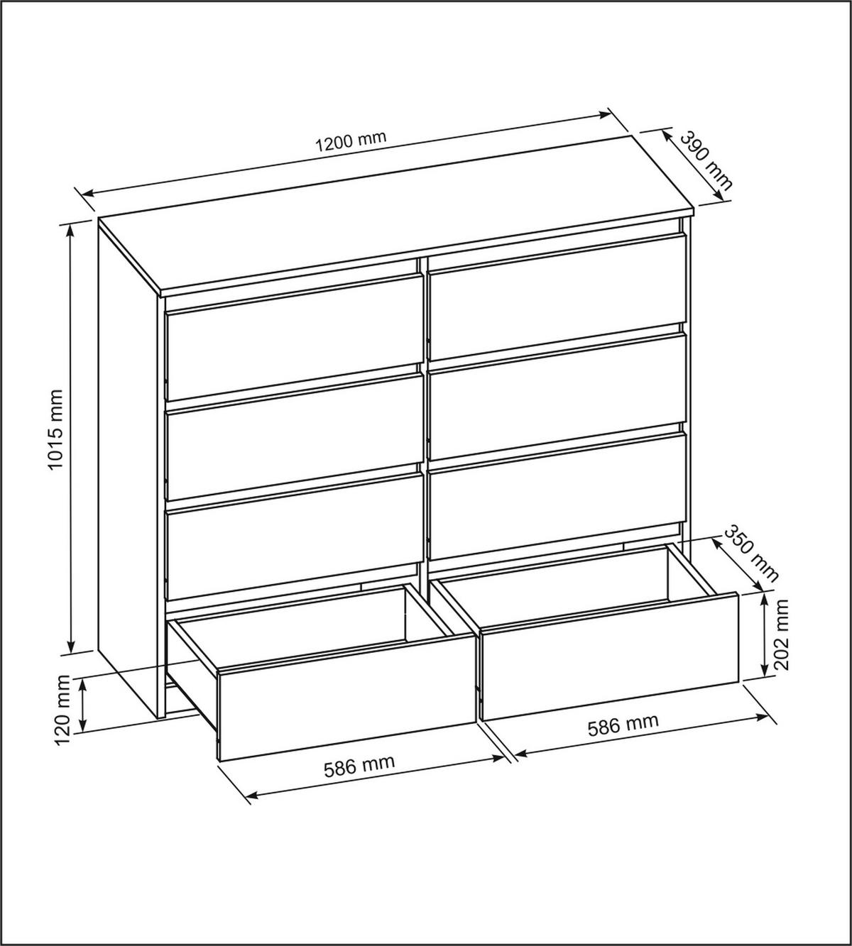 KOMMODE Schwarz, Hochglanz 120/102/39 - Schwarz Hochglanz/Schwarz, Holzwerkstoff (120/102/39cm) - RAUMHIRSCH FURNITURE