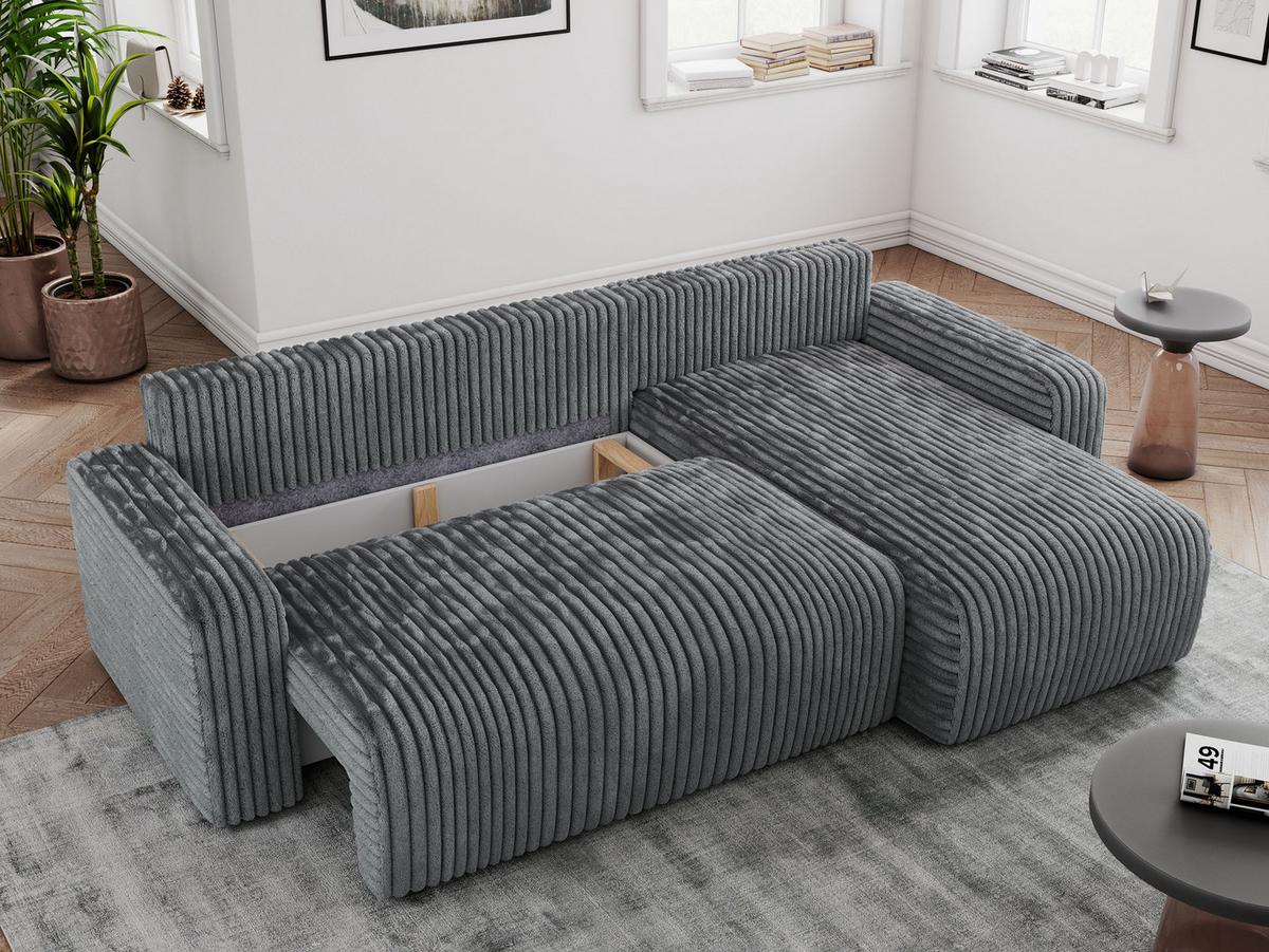 ECKSOFA ARGOS Dunkelgrau Cord - Dunkelgrau/Schwarz, Kunststoff/Textil (245/150cm) - MKS