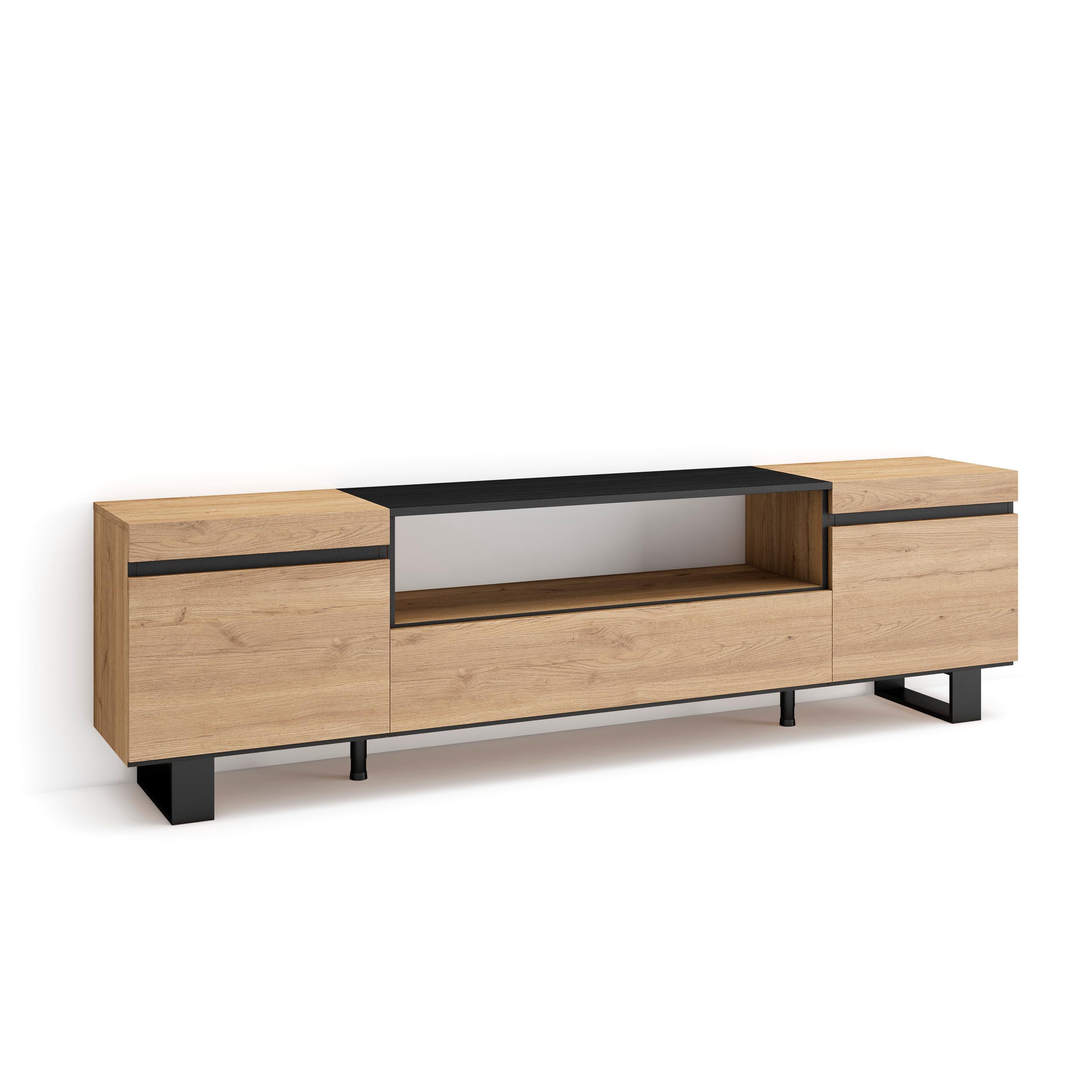 LOWBOARD, Eiche, Schwarz, 200/35/57cm - Eichefarben/Schwarz, Holzwerkstoff (200/57/35cm) - Skraut Home