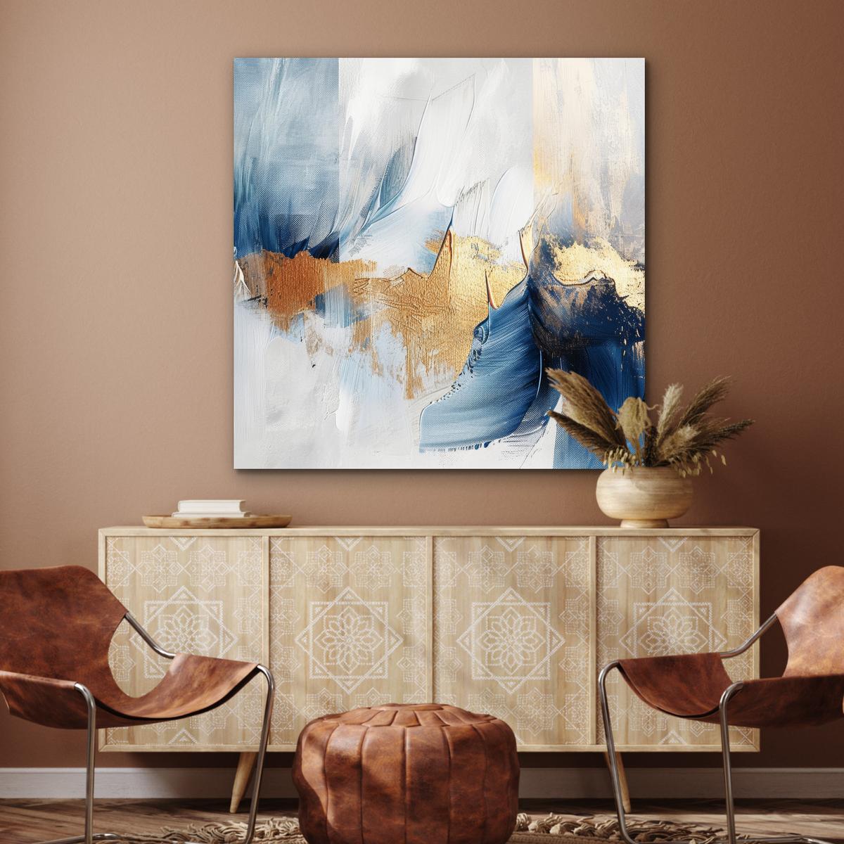 METALLBILD Gold - Blau - Aquarell - Kunst - Modern 90x90 cm - Hellblau, Metall (90/90cm) - MuchoWow