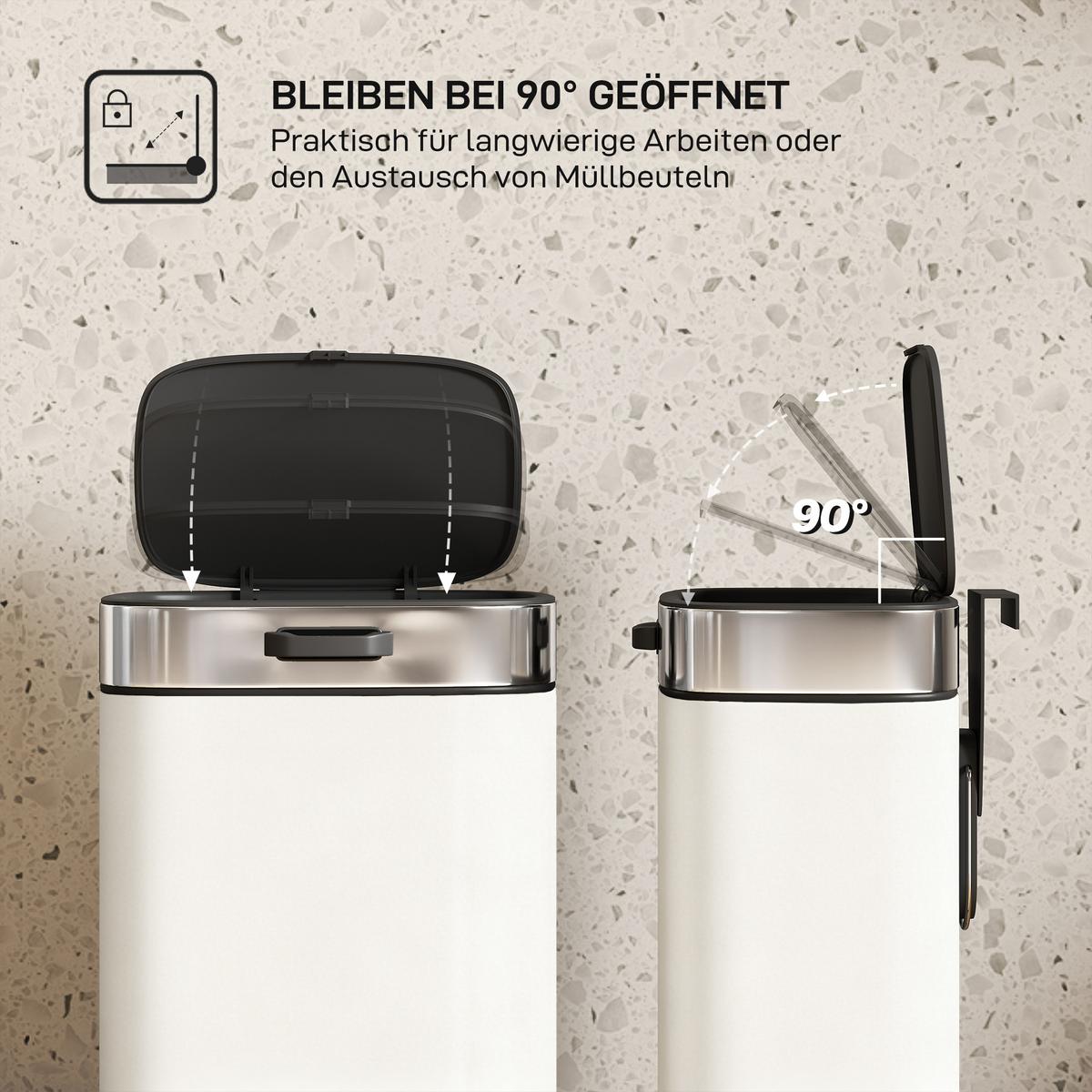 MÜLLEIMER Edelstahl Kunststoff Cremeweiß - Weiß, Metall (19.5/30/21.5cm) - HOMCOM