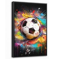 LEINWAND Bilder mit Rahmen - Fußball - Farbe - Farben - Schwarz - Weiß - 40x60 - Weiß, Textil (40/60cm) - MuchoWow