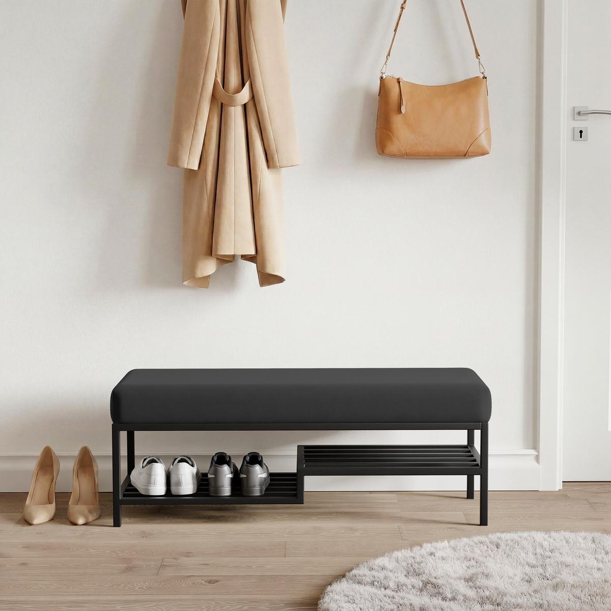 POLSTERBANK STEP 80 cm Schwarz ,Metallgestell - Schwarz, Textil/Metall (80/45/35cm) - Idohome